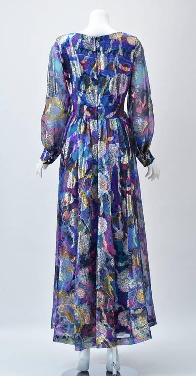 1970s Oscar de la Renta Abstract Floral Metallic Dress at 1stDibs