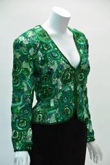 1980s Naeem Khan Green Pure Silk Sequined Jacket