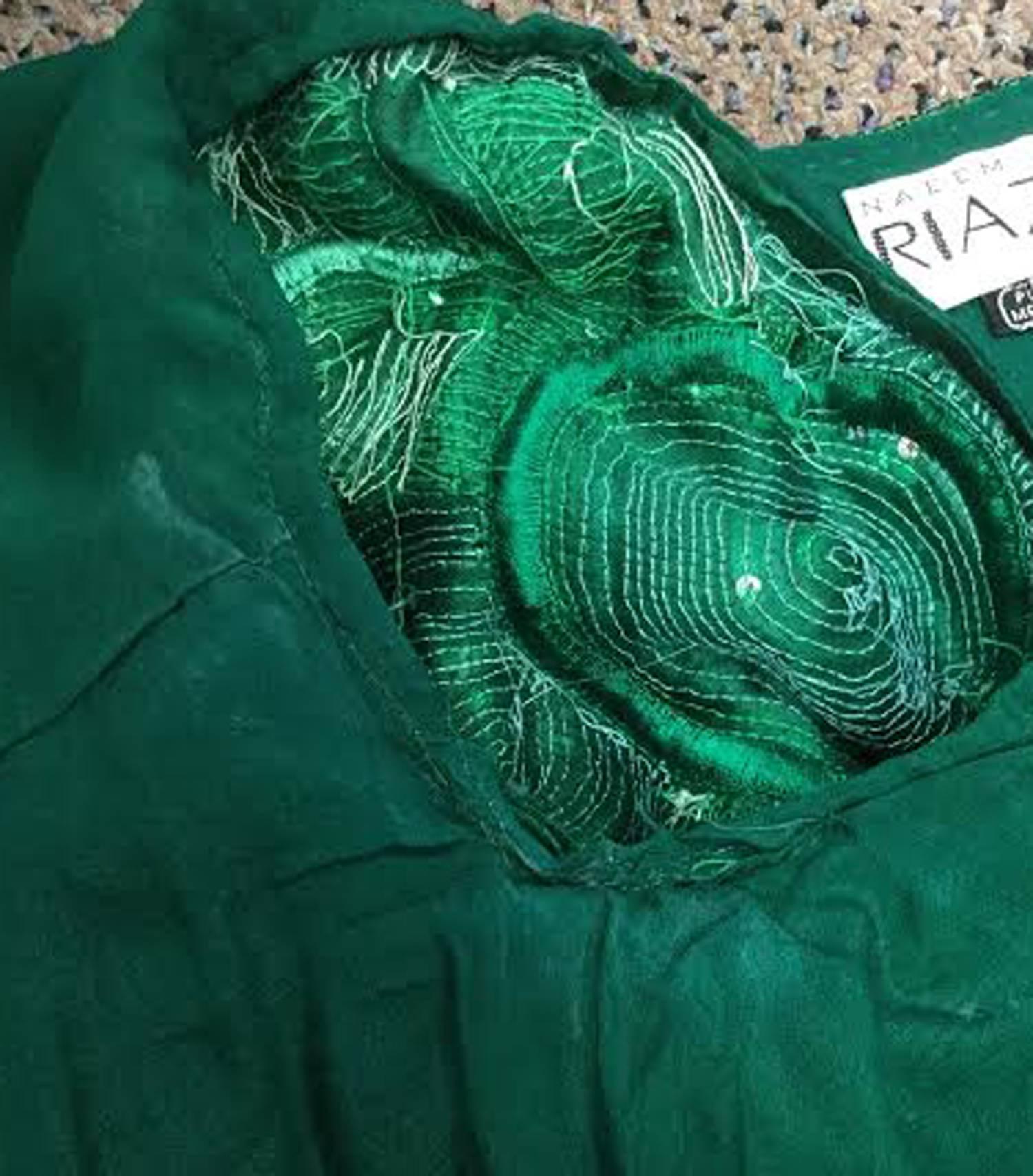 1980s Naeem Khan Green Pure Silk Sequined Jacket For Sale 2