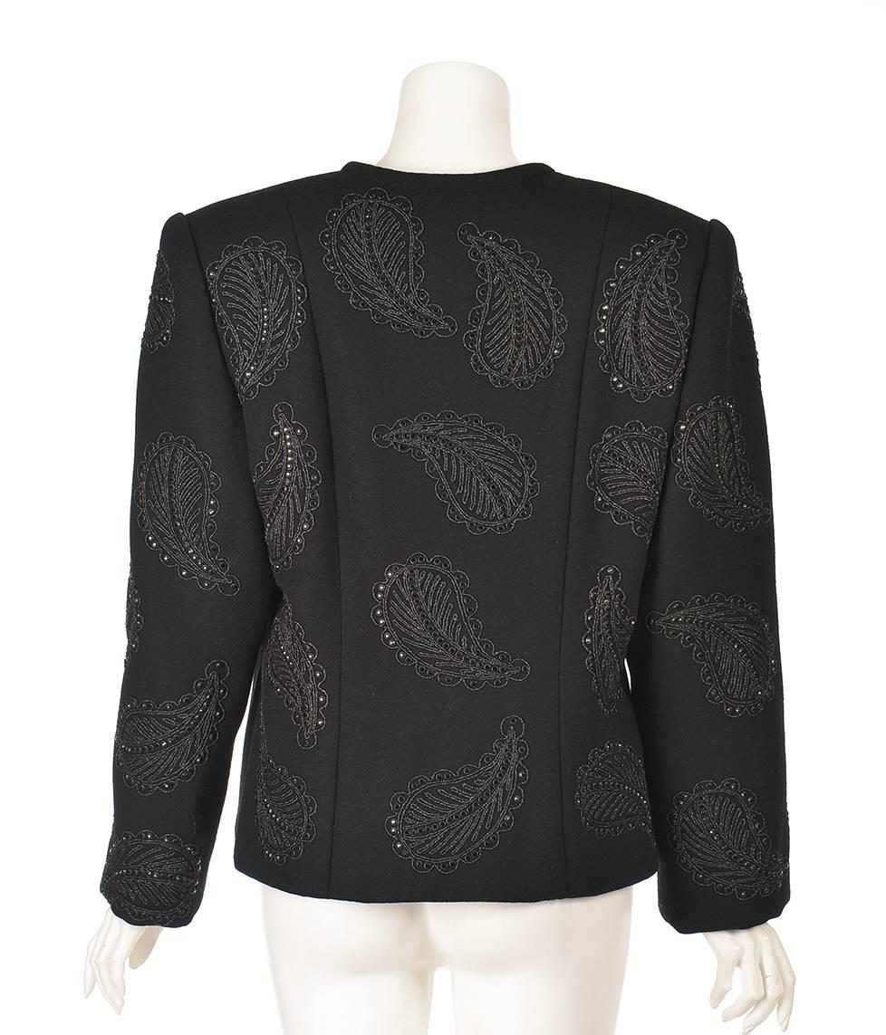 1960s Galanos Black Wool Paisley Beaded Jacket For Sale 1