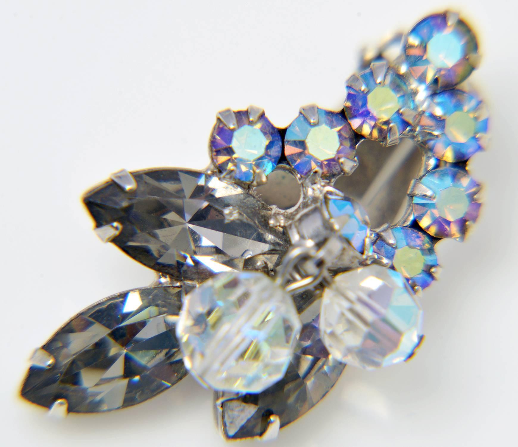 Vintage Juliana Iridescent Rhinestone Demi Parure. The demi parure was manufactured by Frank DeLizza and Harold Elster of Delizza and Elster (founded 1947). They manufactured jewelry for such designers as Hattie Carnegie, Hobe and Weiss. Juliana was