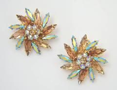 Signed 1950s Sherman Aurora Borealis Coated Brooch and Earring