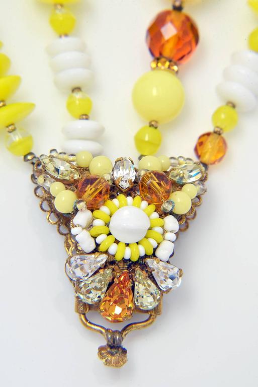 1950s Eugene Schultz Yellow Glass Beads and Rhinestone Demi Parur For ...