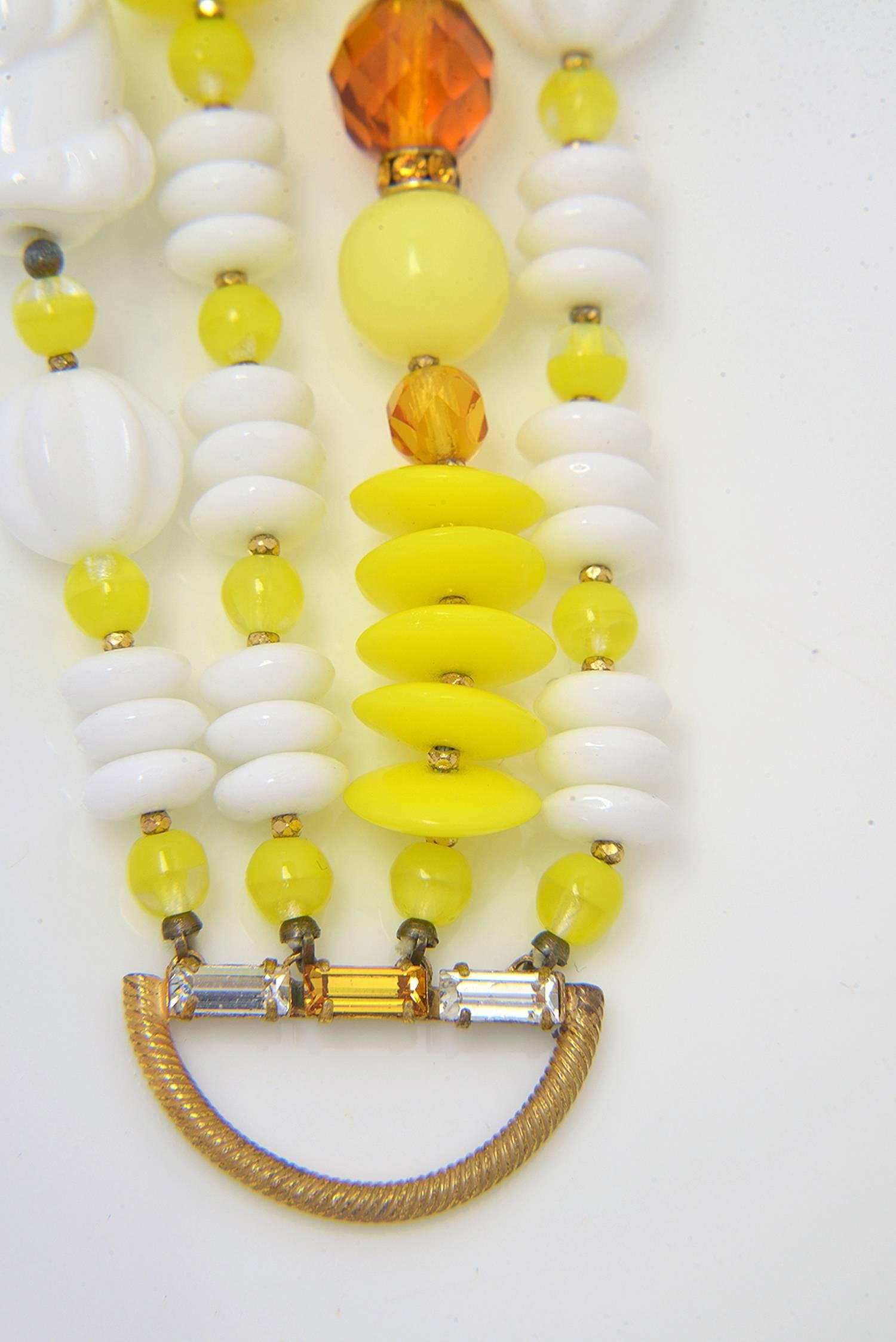 1950s Eugene Schultz Yellow Glass Beads and Rhinestone Demi Parur In Excellent Condition For Sale In Houston, TX