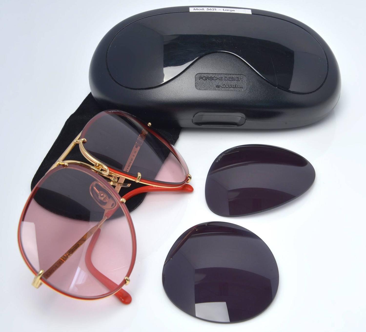 New 1980s Porsche Design By Carrera Red Aviator Sunglasses For Sale at