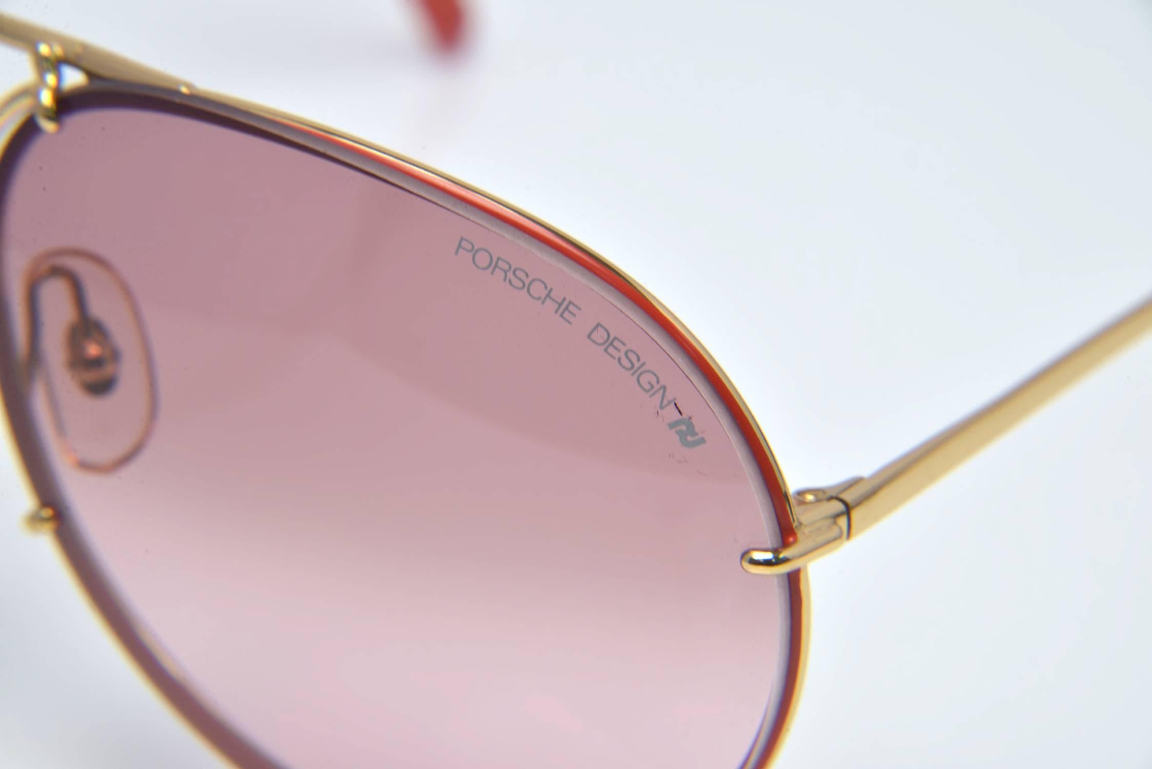 Beige New 1980s Porsche Design By Carrera Red Aviator Sunglasses