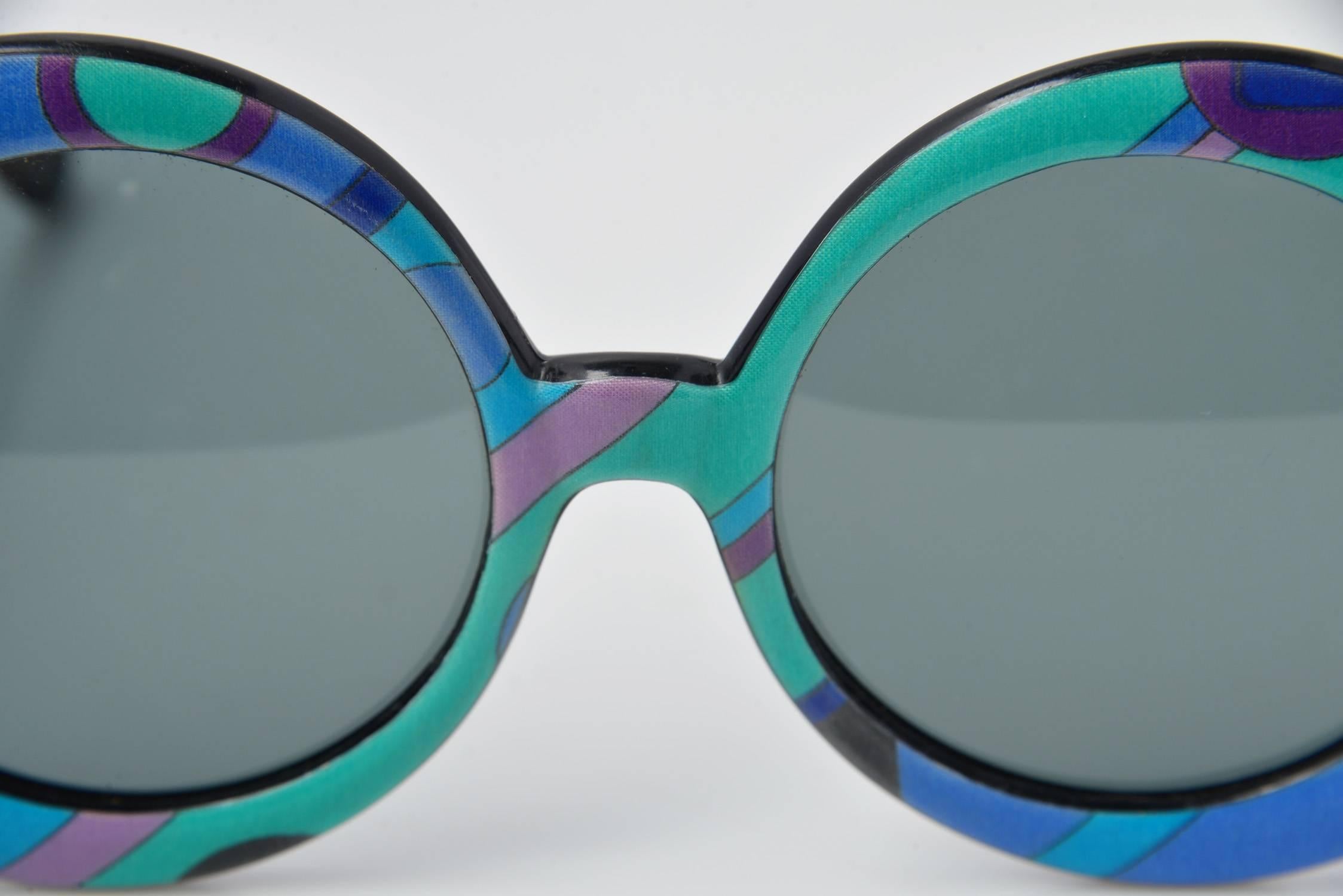 Blue Emilio Pucci Multicolored Mod Round Sunglasses, 1960s 