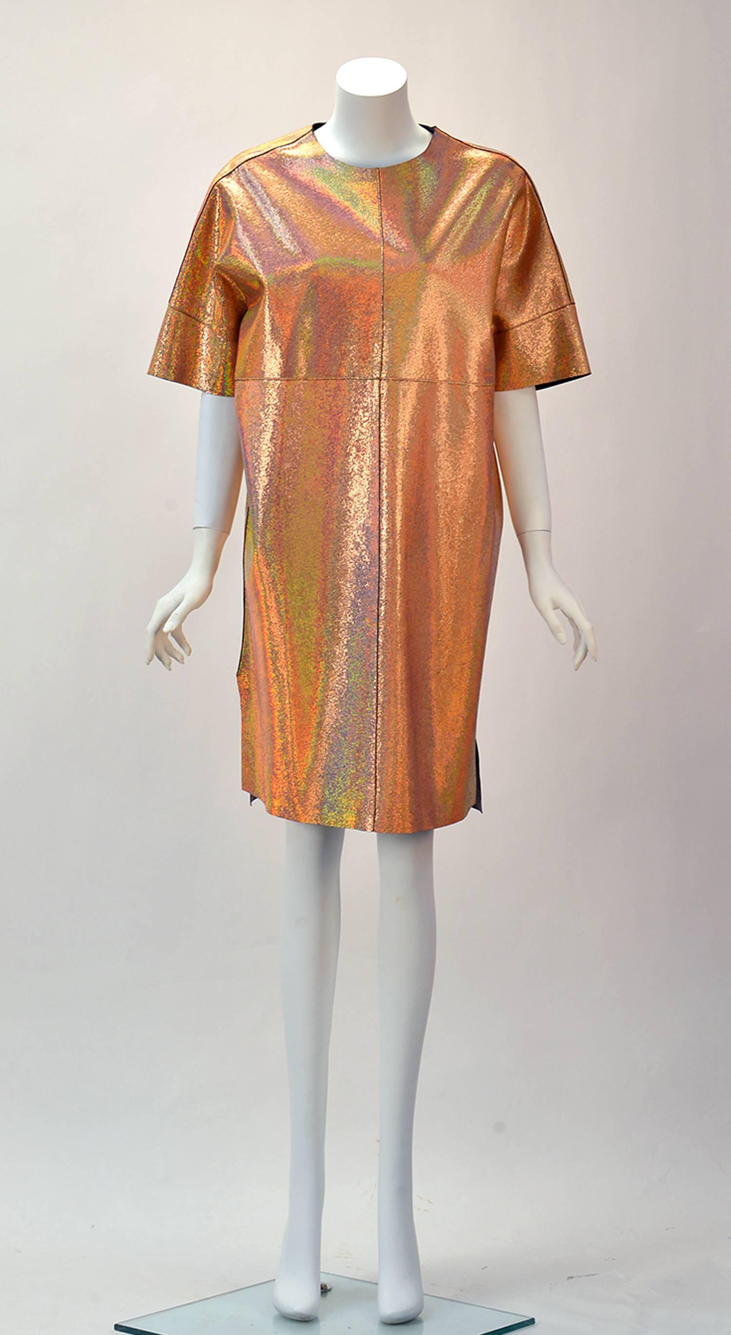 Women's 2014 Gucci Resort Collection Hologram Leather Shift Dress Large
