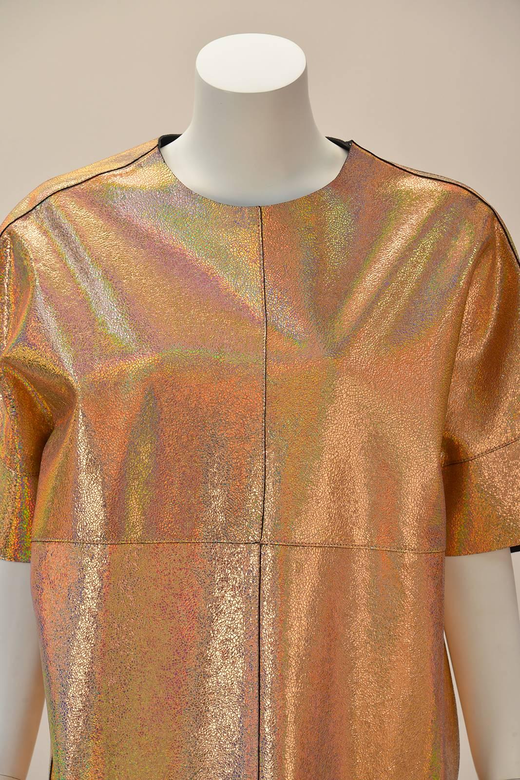 2014 Gucci Resort Collection Hologram Leather Shift Dress Large 1