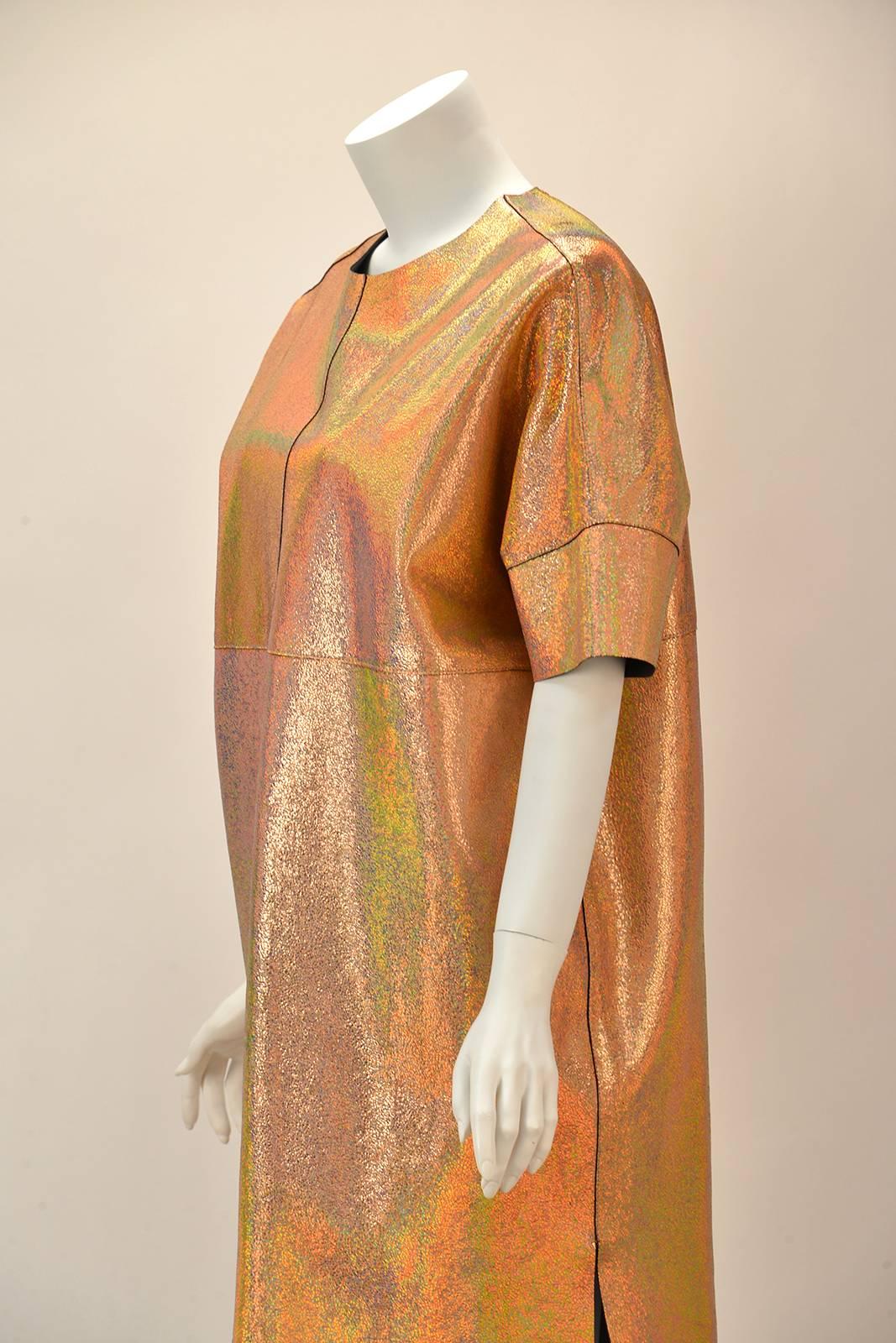 2014 Gucci Resort Collection Hologram Leather Shift Dress Large In Excellent Condition In Houston, TX