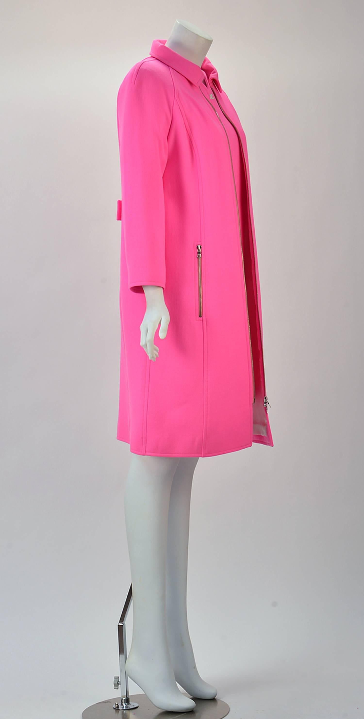 Courreges Paris Hot Pink Color Blocked Dress and Coat Ensemble  2