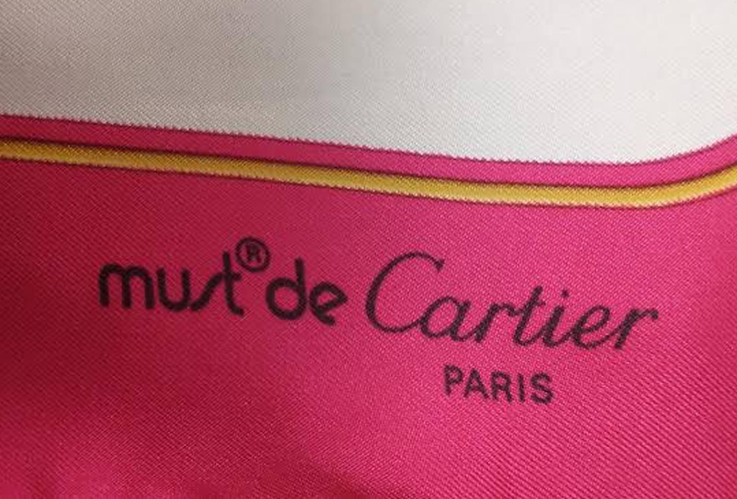 1990s Must de Cartier Paris Hot Pink Silk Scarf 4