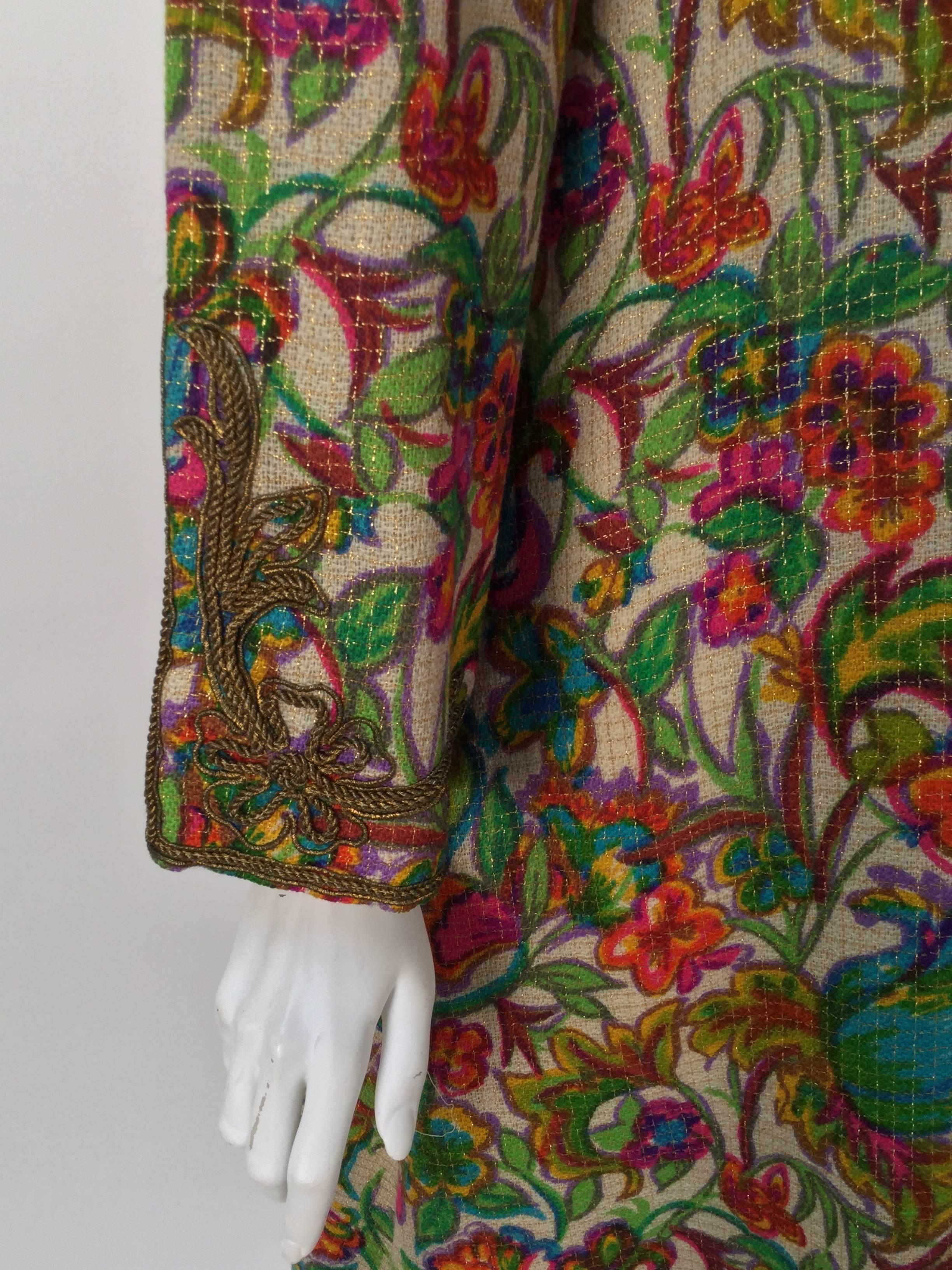 Women's Floral Multi-Colored Embroidered Kaftan OS, 1970s   For Sale