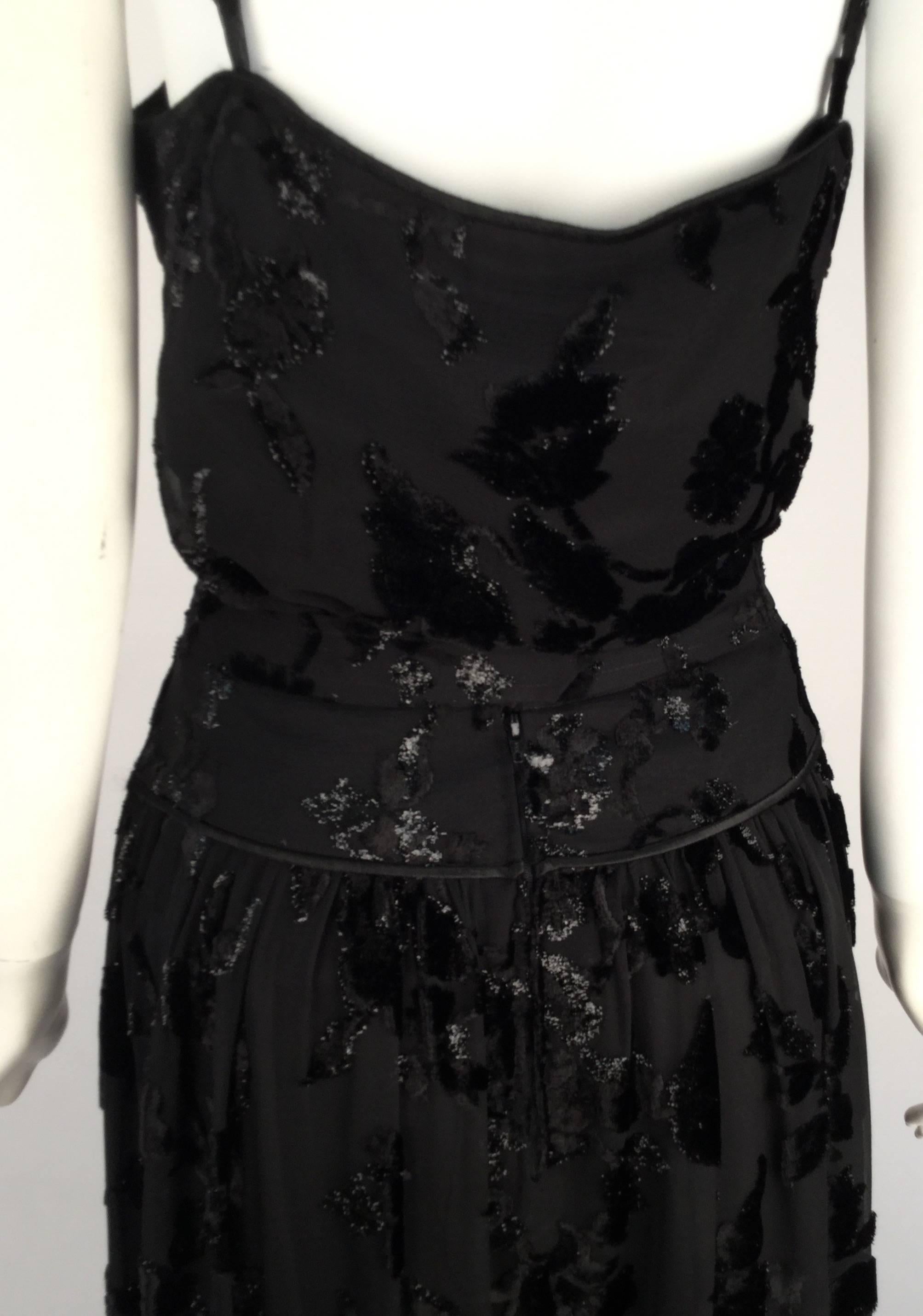 Women's 1980s Alan Austin Black Floral Silk Burn Out Top and Skirt For Sale