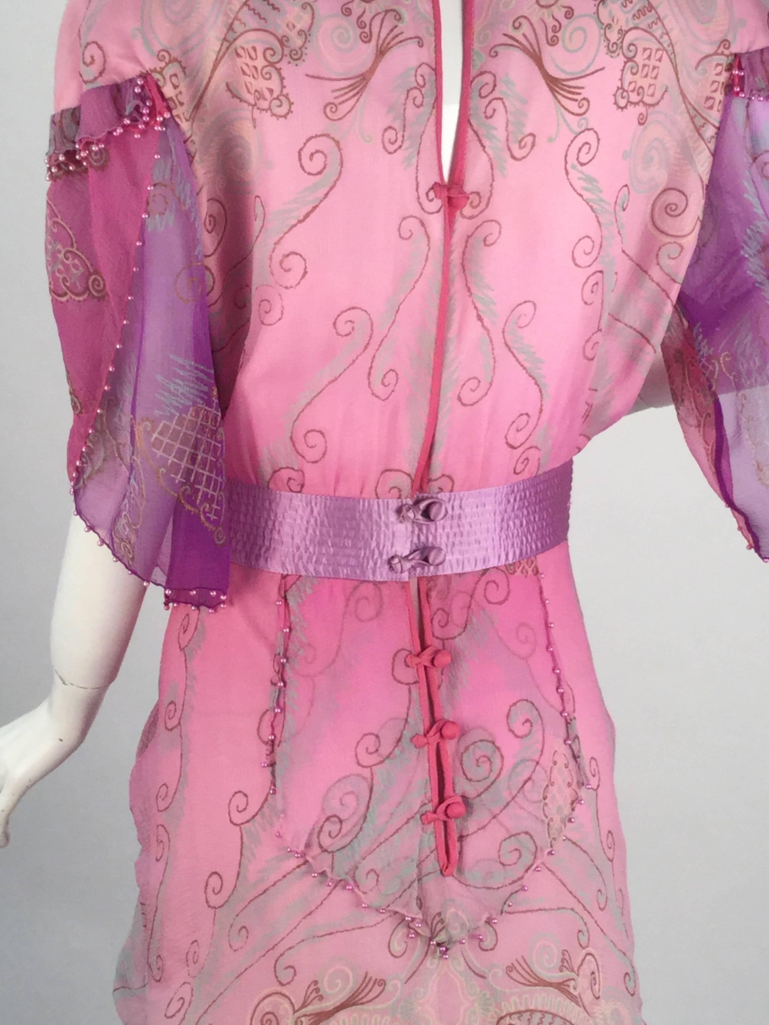 1970s Zandra Rhodes Pink Sik Screened Silk Evening Gown at 1stDibs