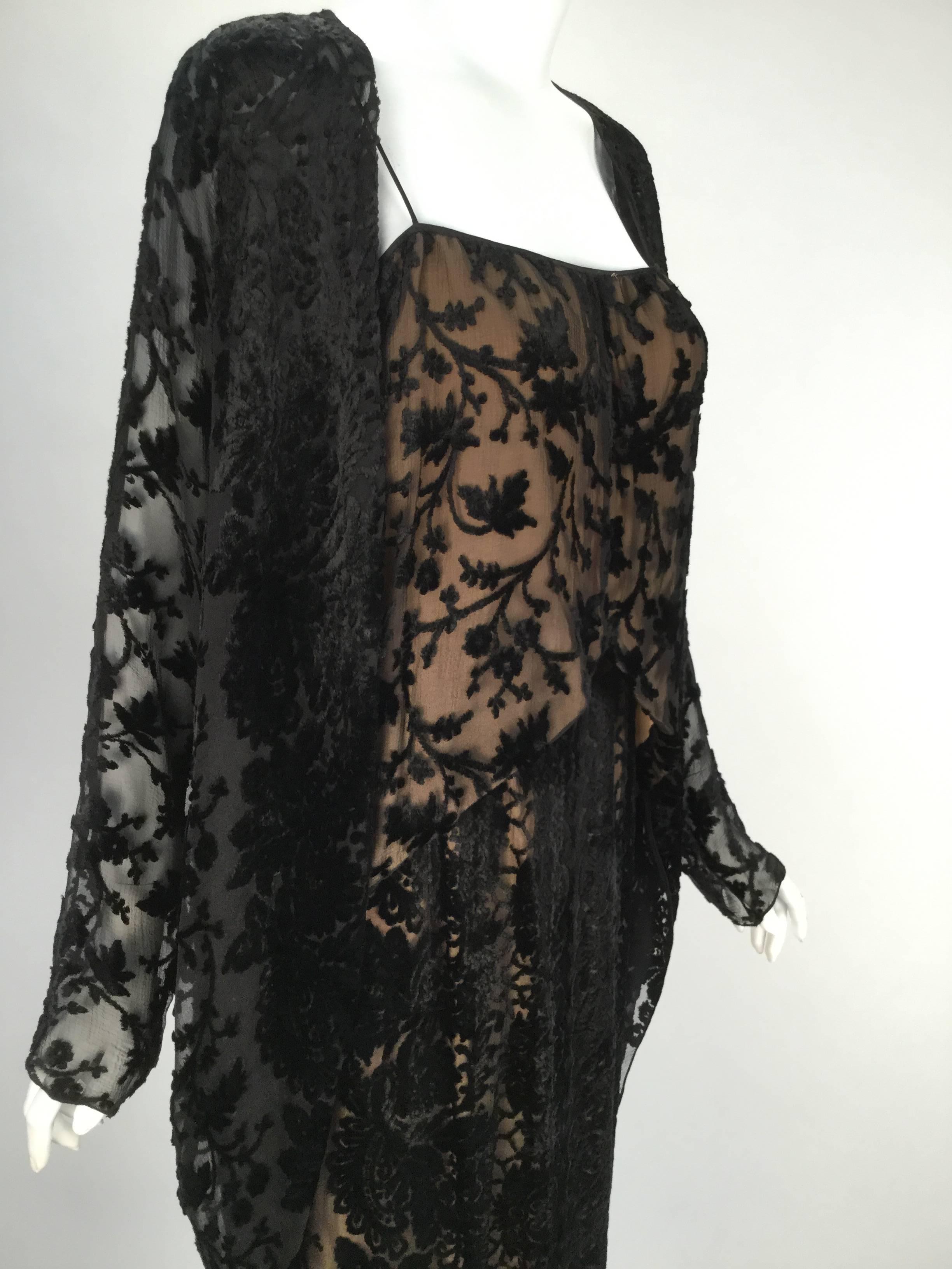 
Wonderfully elegant, cool and comfortable comes this early 1980's two piece ensemble by Holly Harp.  Sold through Neiman Marcus, this  three-piece silk burnout camisole and skirt ensemble can be worn for almost any occasion, any time of day and