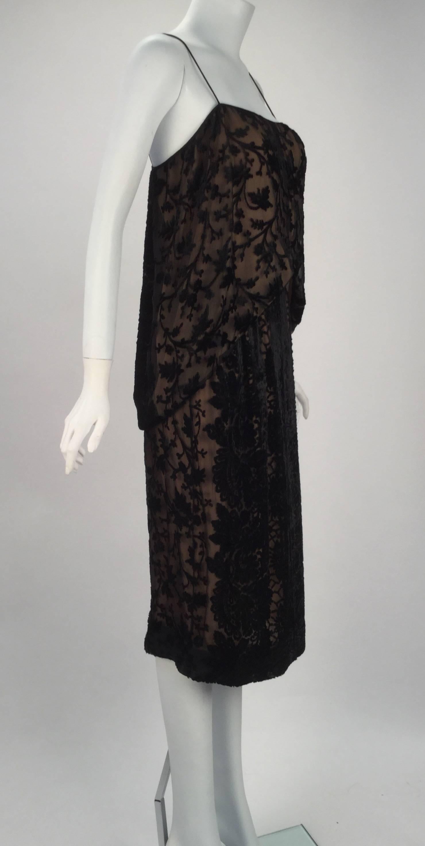 Black Early 1980s Holly Harp Three-Piece Silk Burnout Camisole and Skirt Ensemble