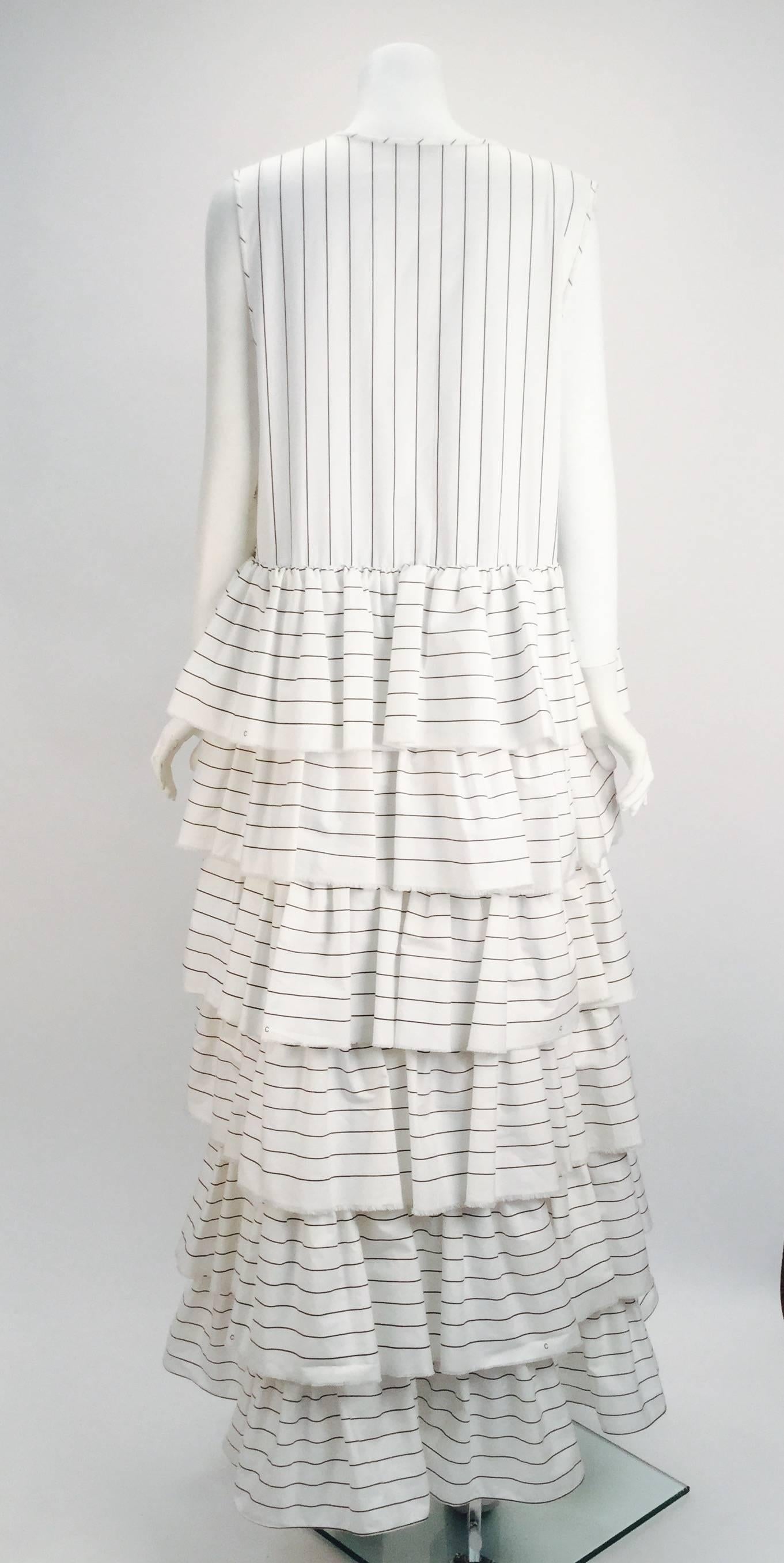 80s Joan Vass White with Black Pinstripe Tiered Ruffled Dress Jacket In Good Condition In Houston, TX
