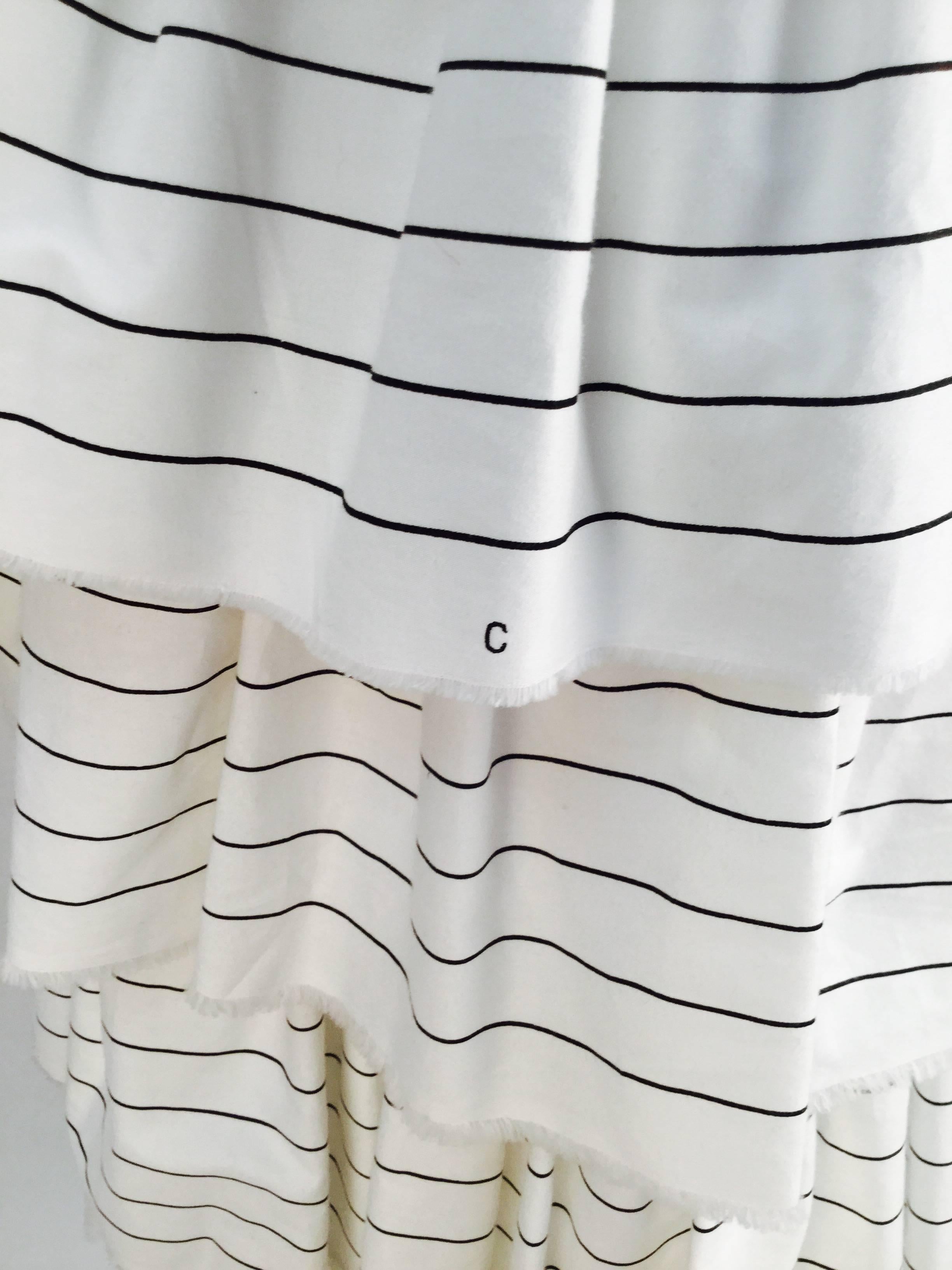 Gray 80s Joan Vass White with Black Pinstripe Tiered Ruffled Dress Jacket