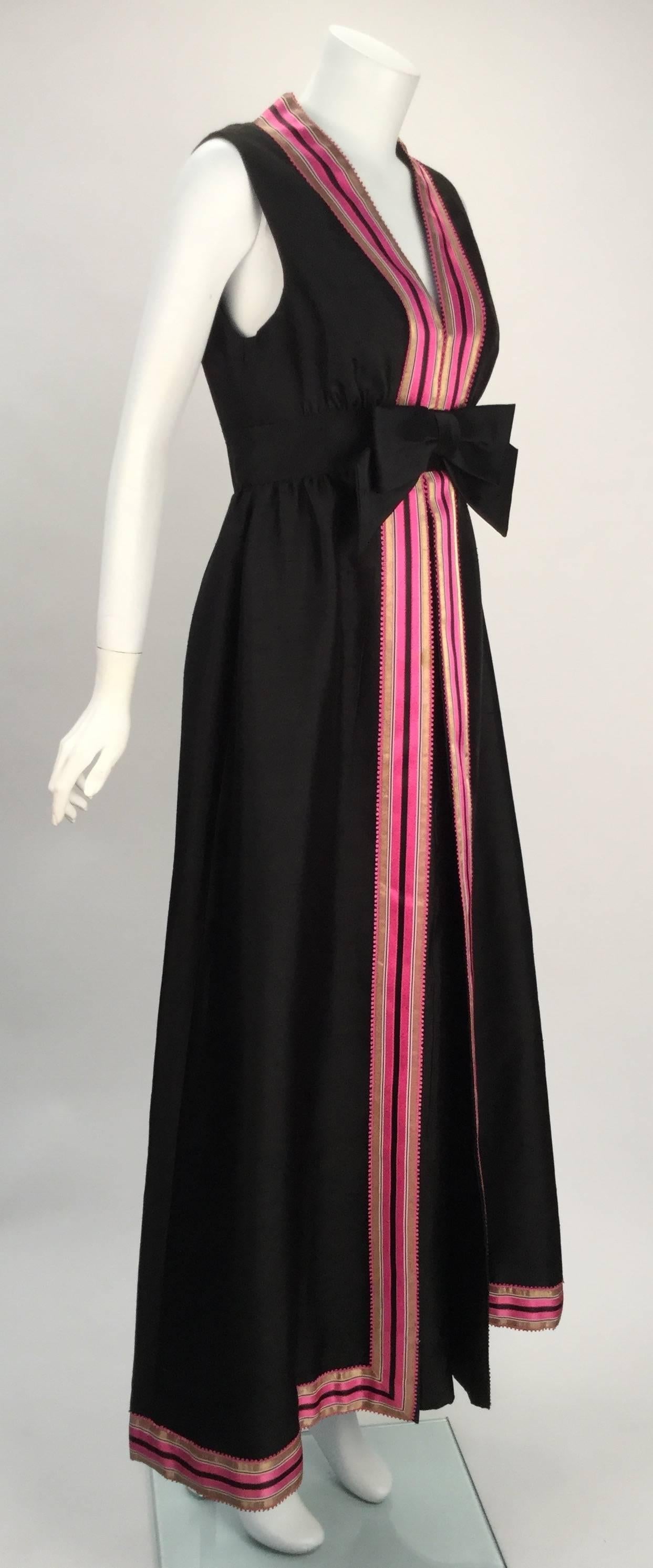 1960s Kent Black and Pink Maxi Dress with Bow In Excellent Condition In Houston, TX