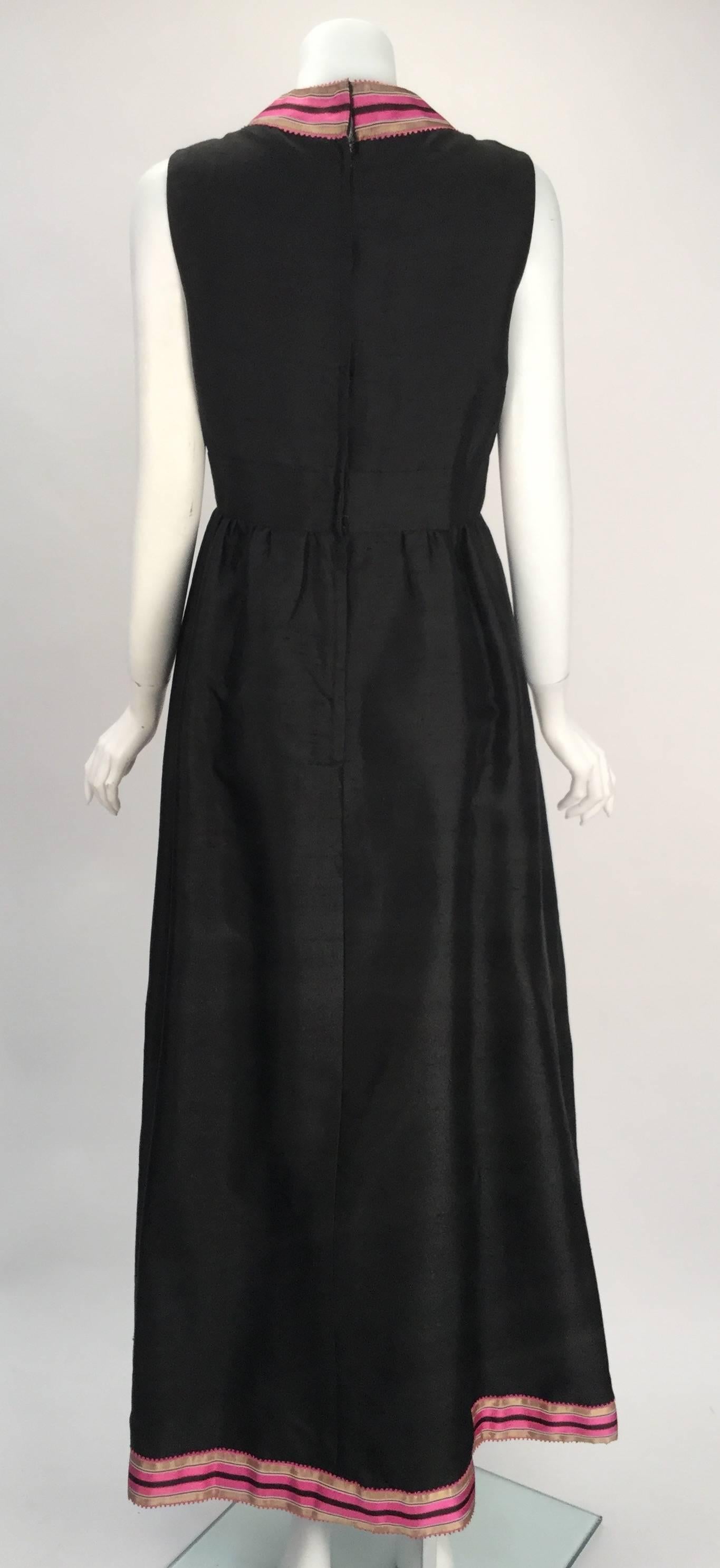 Women's 1960s Kent Black and Pink Maxi Dress with Bow