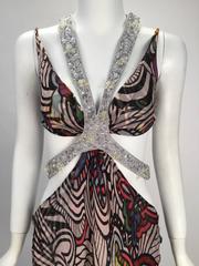 1980s Missoni Abstract Printed Floral Silk Dress with Embellishment