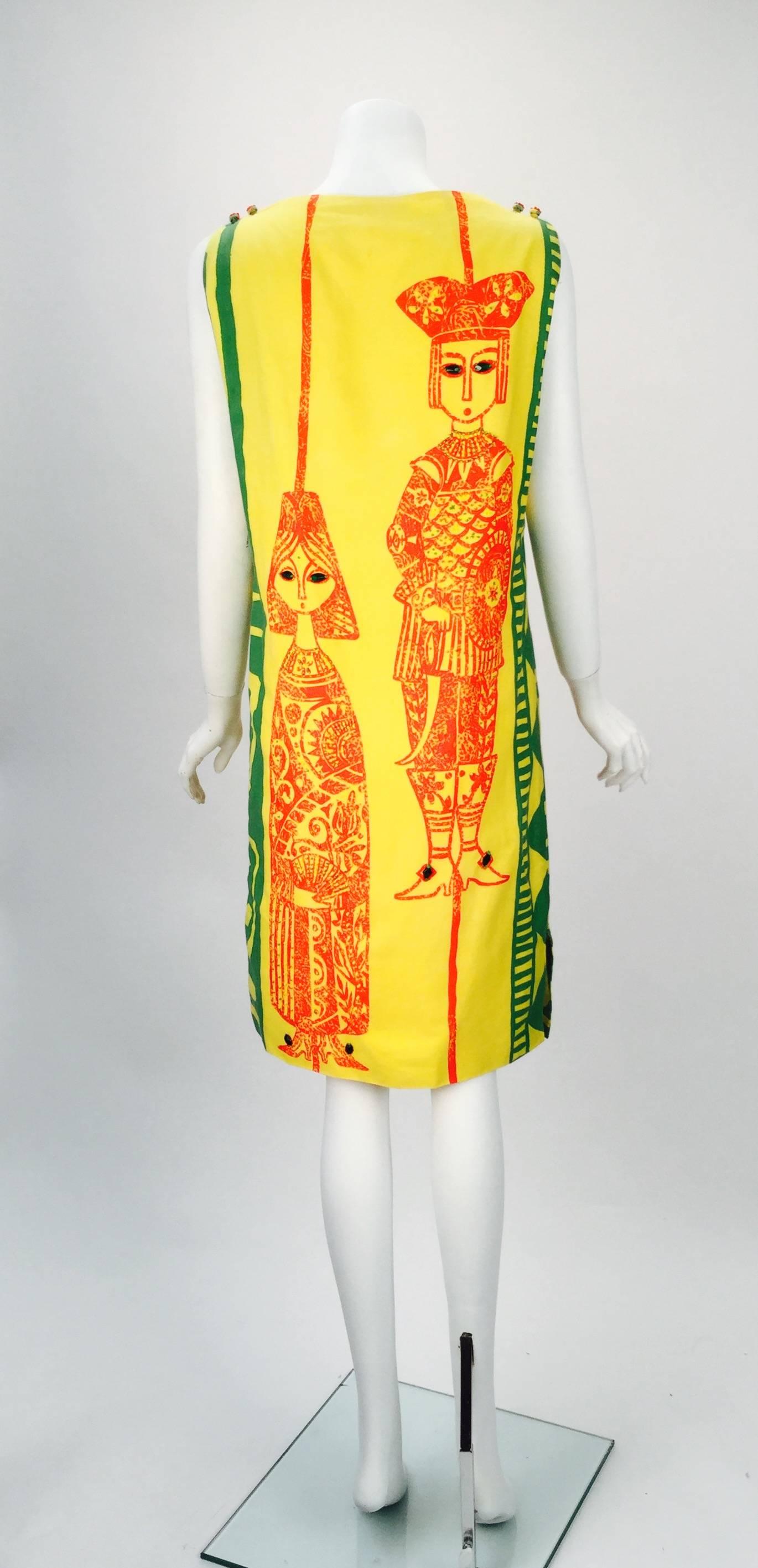 Orange 1970's Wamsutta Mills Yellow Printed Mini Dress