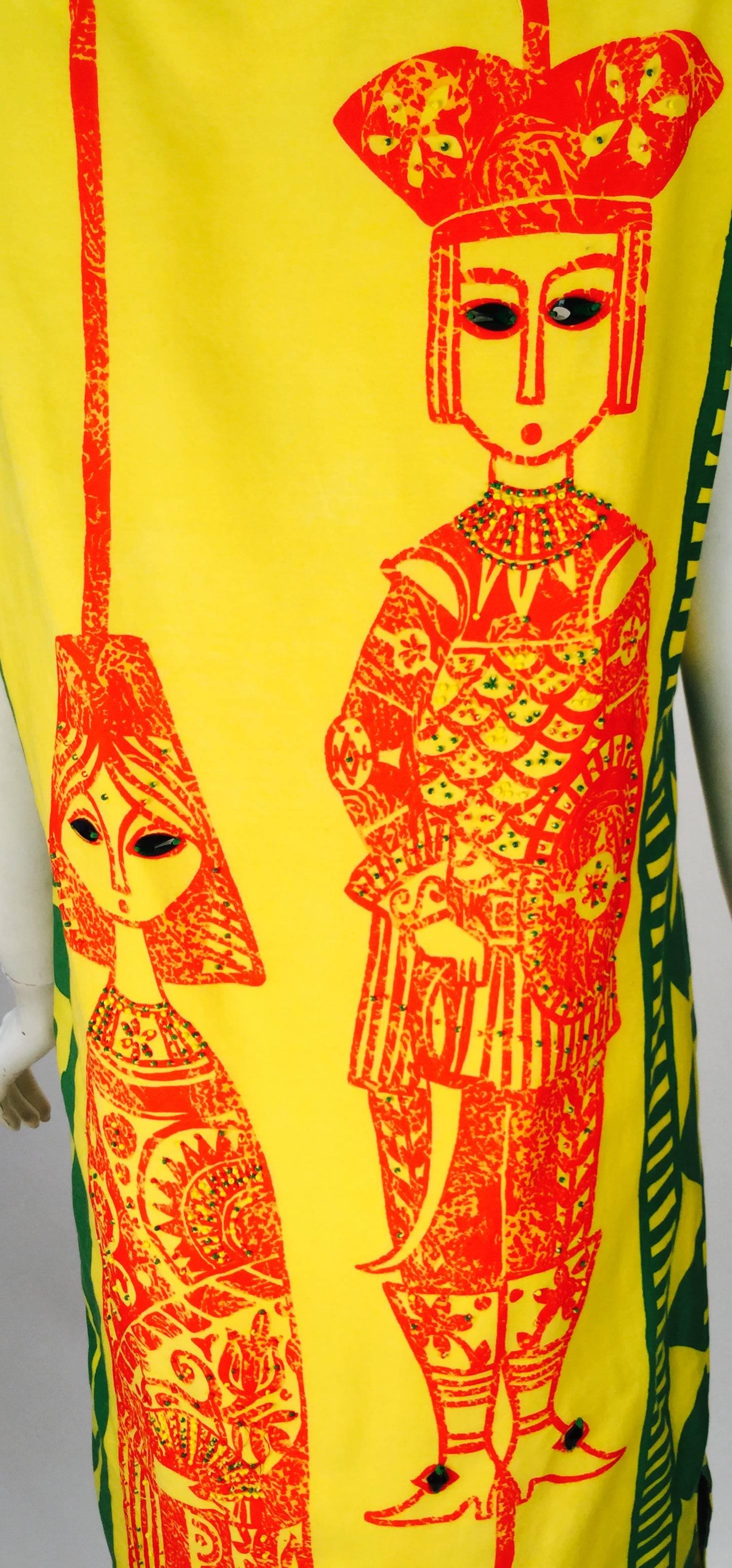 1970's Wamsutta Mills Yellow Printed Mini Dress In Excellent Condition In Houston, TX