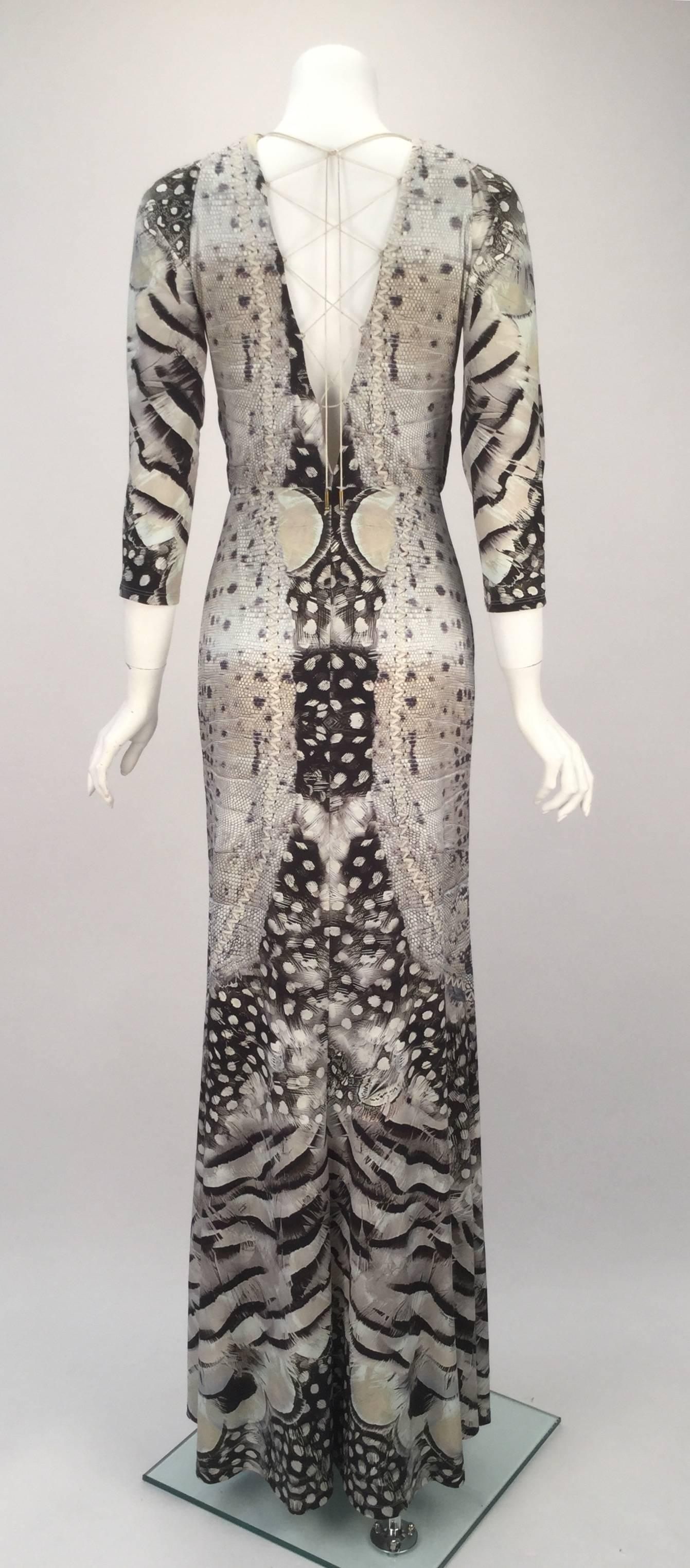 Gray 2000s Roberto Cavalli Lizard Print Knit Wear Dress 