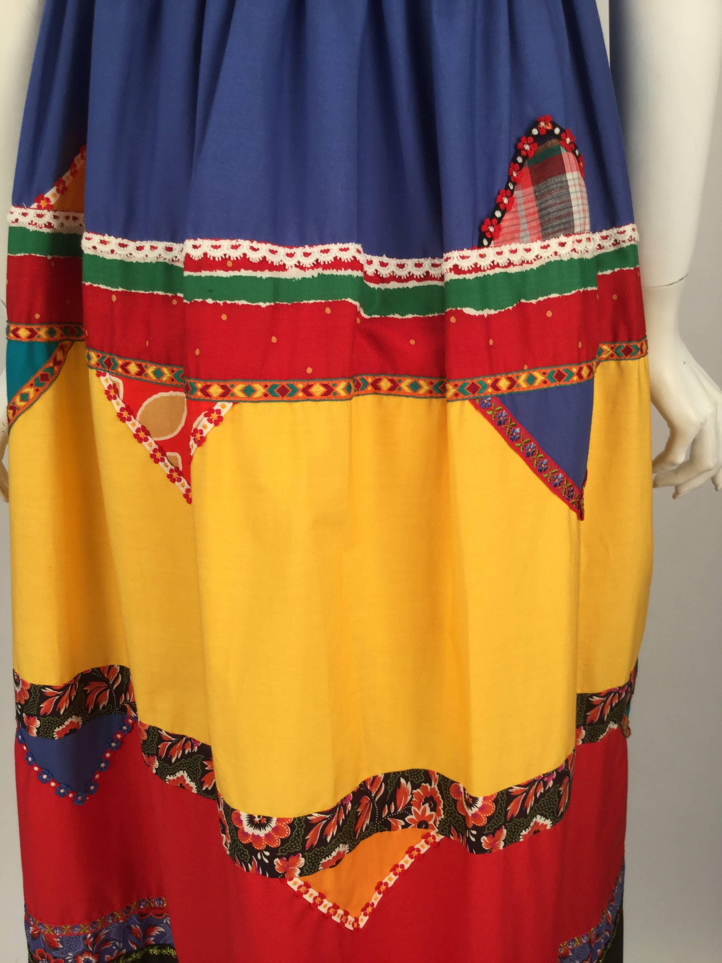 1980s Giorgio Sant' Angelo Bright Empire Waist Color Blocked Dress In Excellent Condition In Houston, TX