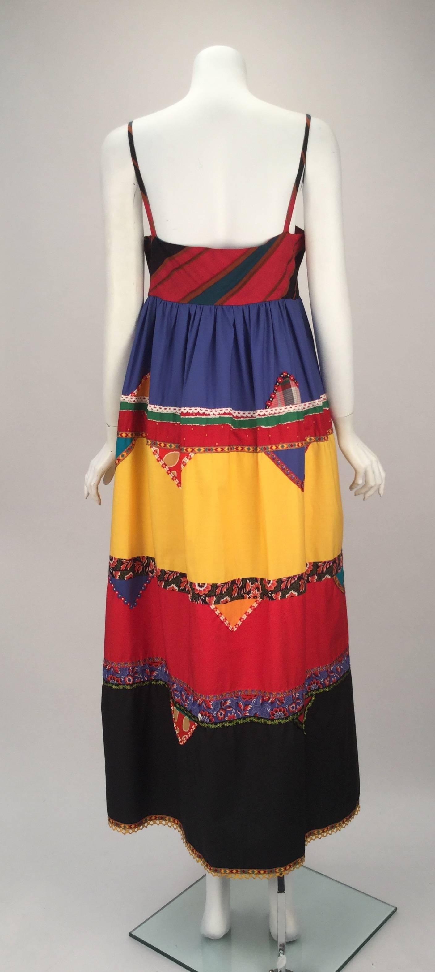 Black 1980s Giorgio Sant' Angelo Bright Empire Waist Color Blocked Dress