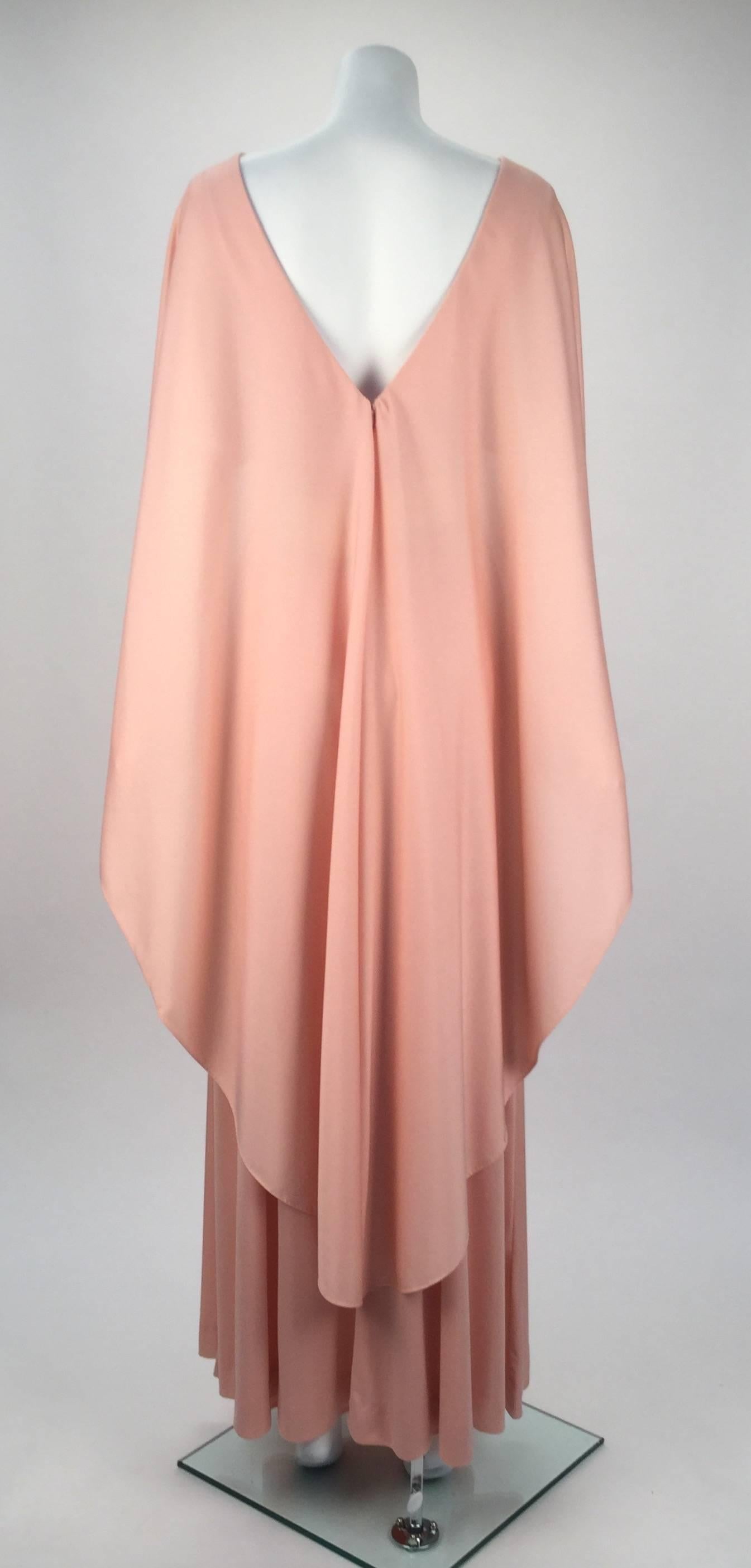 1970s New with Tags Estevez Pink Knit Evening Dress with Gold Belt 1