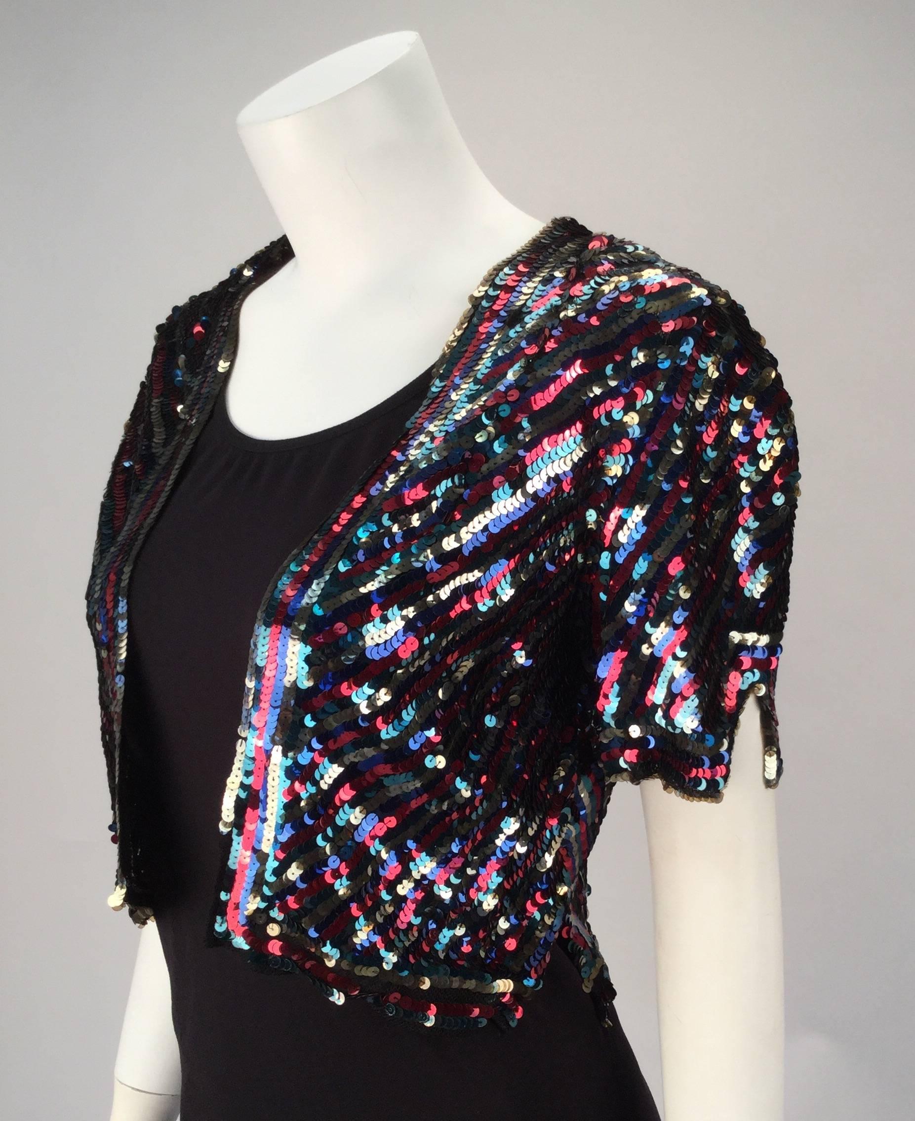 Black 1940s Multicolor Sequin Short Sleeve Bolero  For Sale