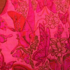 Wonderful 1970s Thai Silk Pink Butterly Printed Quilted Maxi Skirt
