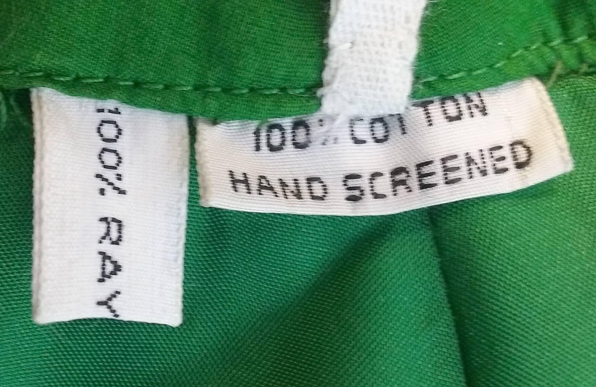 1970s Hand Screened Green Cotton Maxi Skirt 2