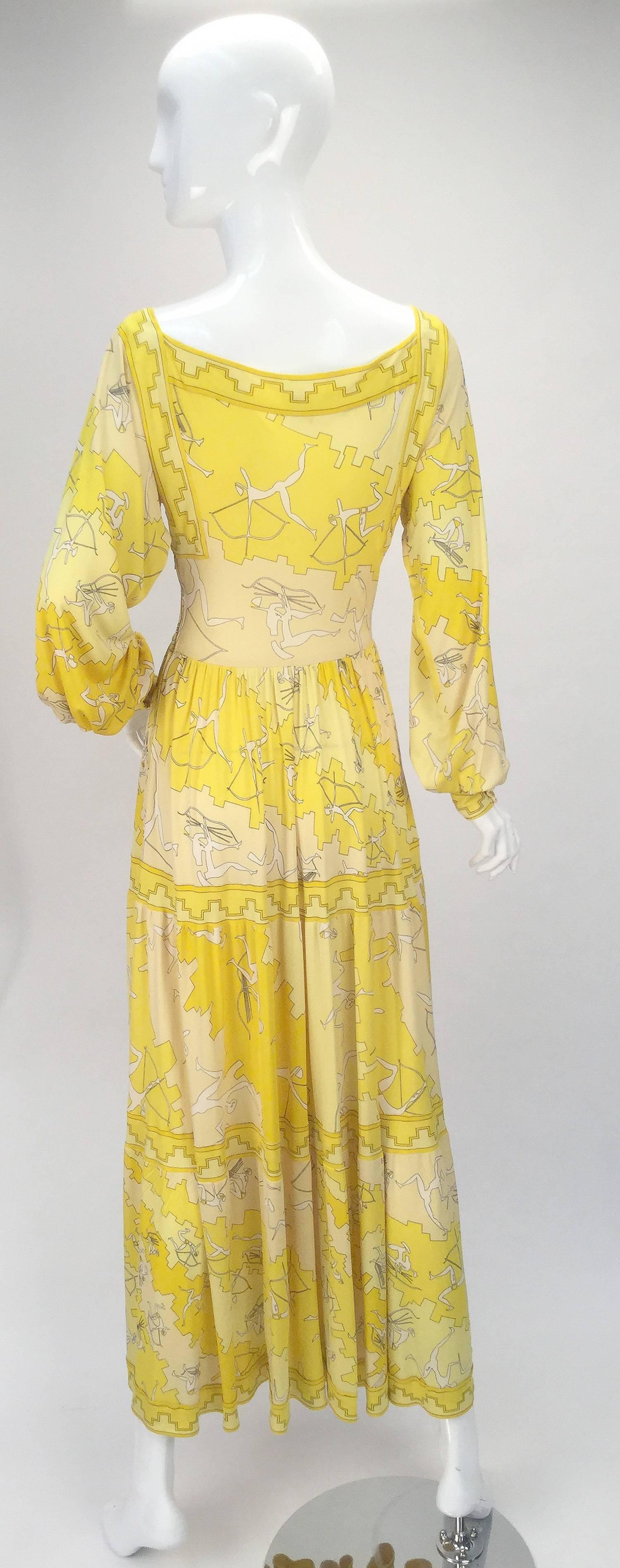 Emilio Pucci Yellow Silk Knit Abstract Olympic Print Maxi, 1970s  In Good Condition For Sale In Houston, TX