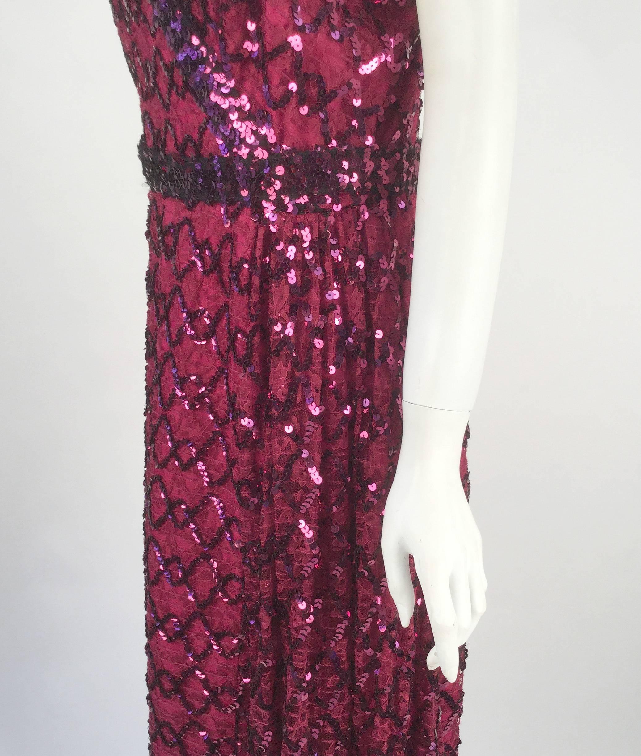 Lilli Diamond Maroon Sequined Evening Gown,  1970s  In Good Condition For Sale In Houston, TX