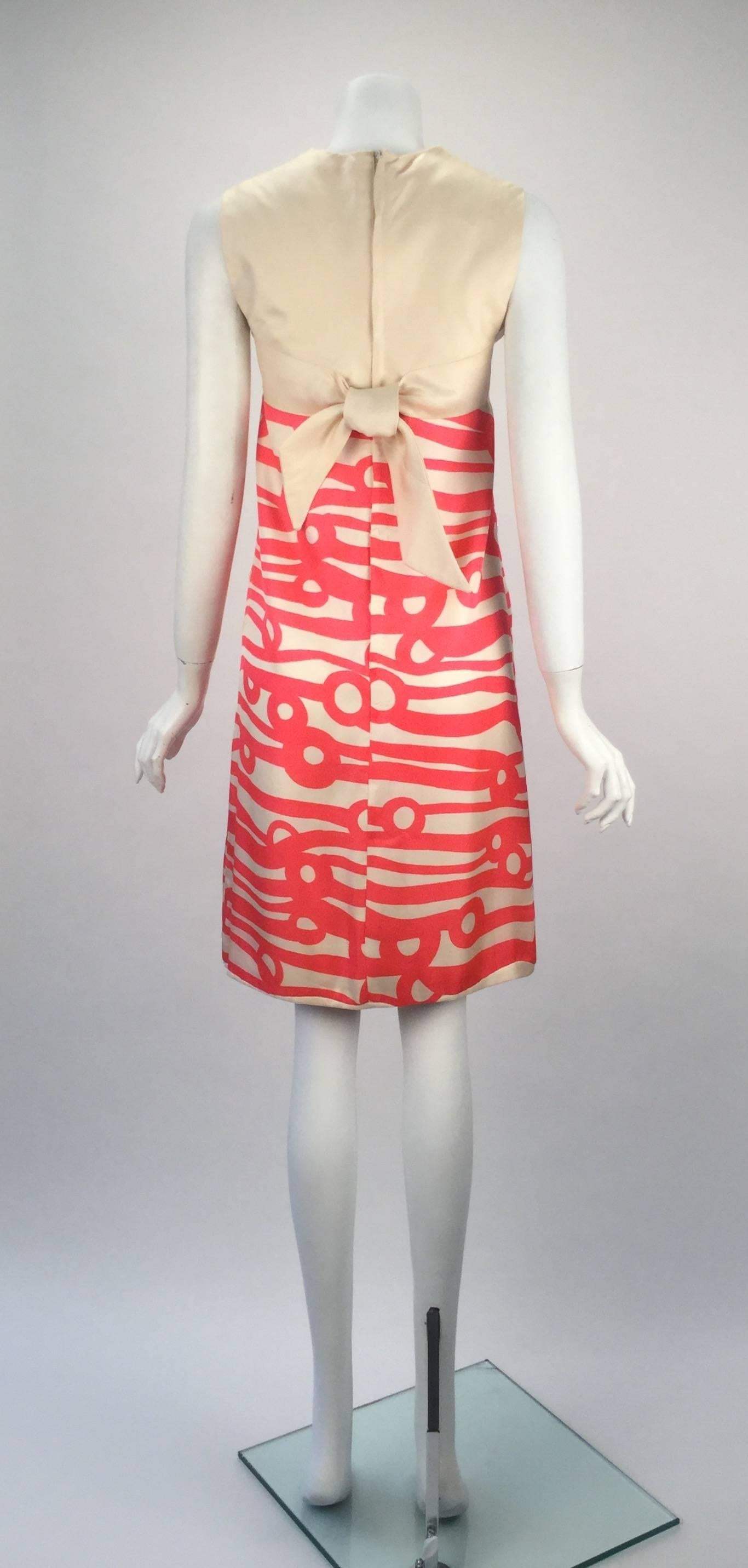 Orange 1960s Bright Pint Silk Dress with Abstract Mod Design