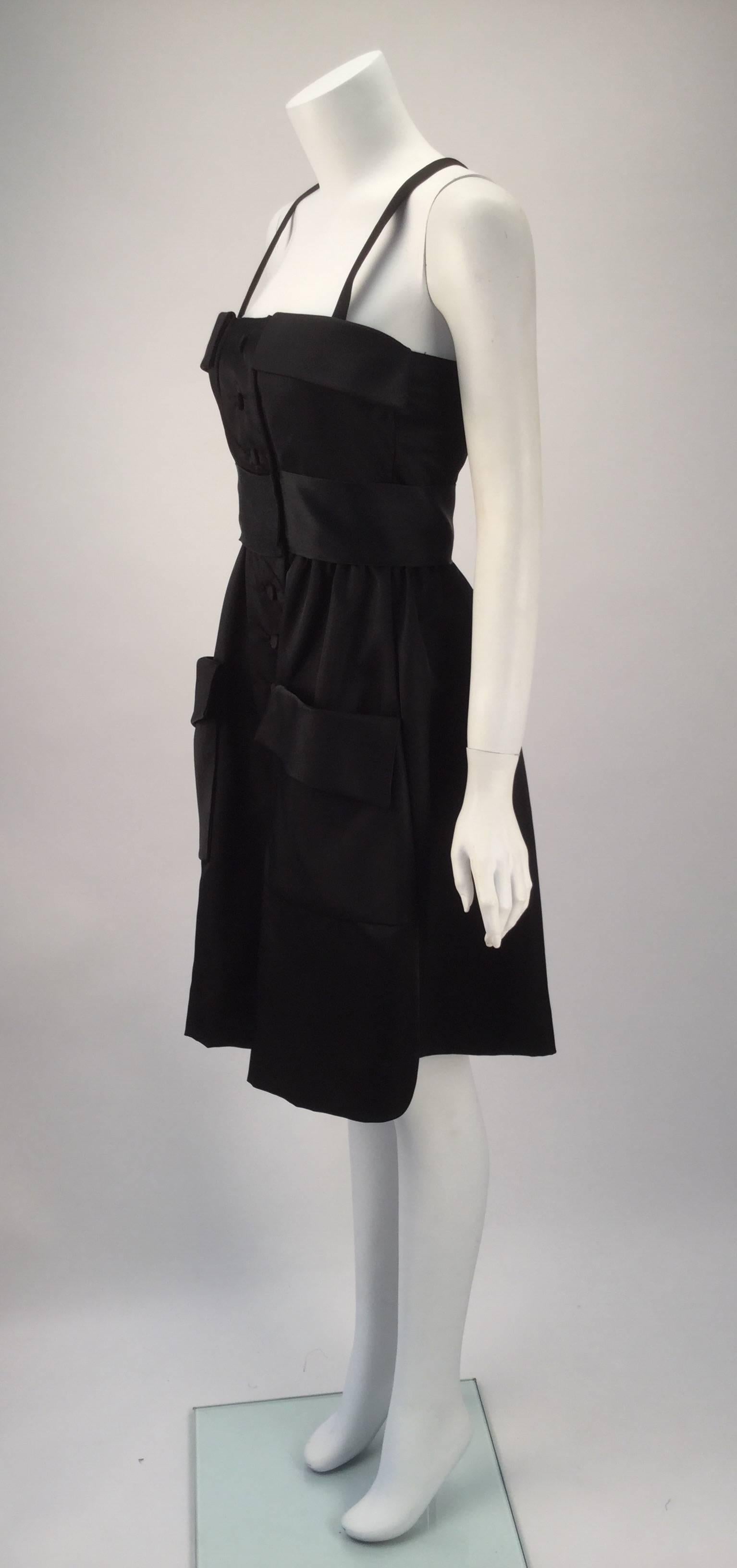 Geoffrey Beene Black Satin Dress with Pockets, 1970s  In Excellent Condition For Sale In Houston, TX