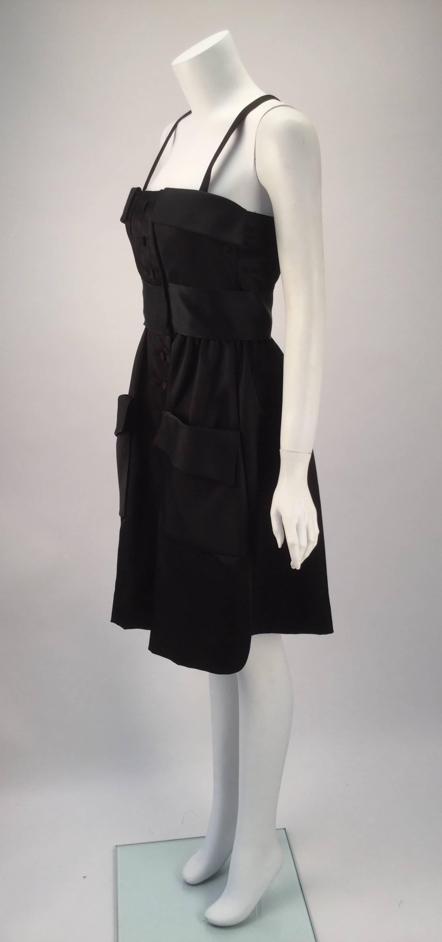 Geoffrey Beene Black Satin Dress with Pockets, 1970s In Excellent Condition For Sale In Houston, TX