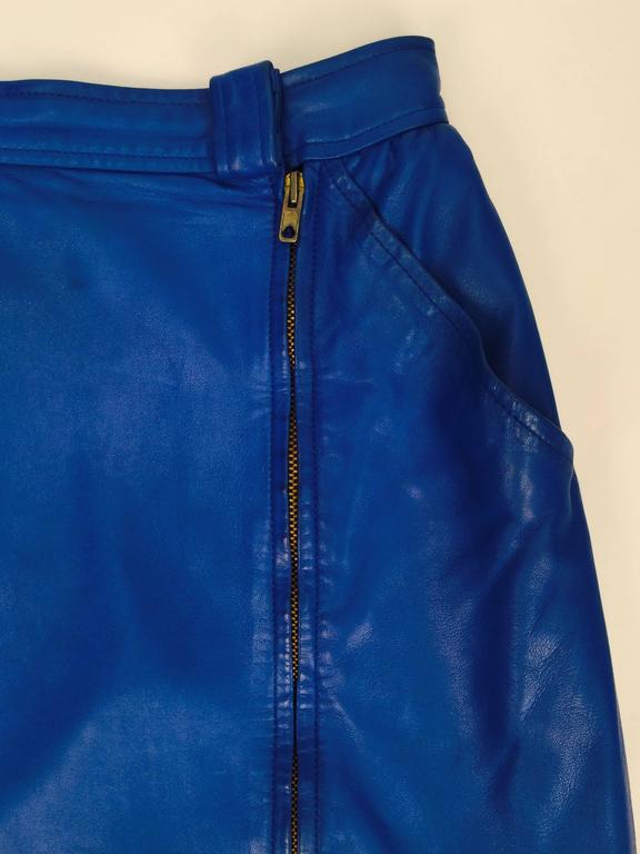 Yves Saint Laurent Blue Leather Jacket and Skirt Ensemble, 1980s For ...
