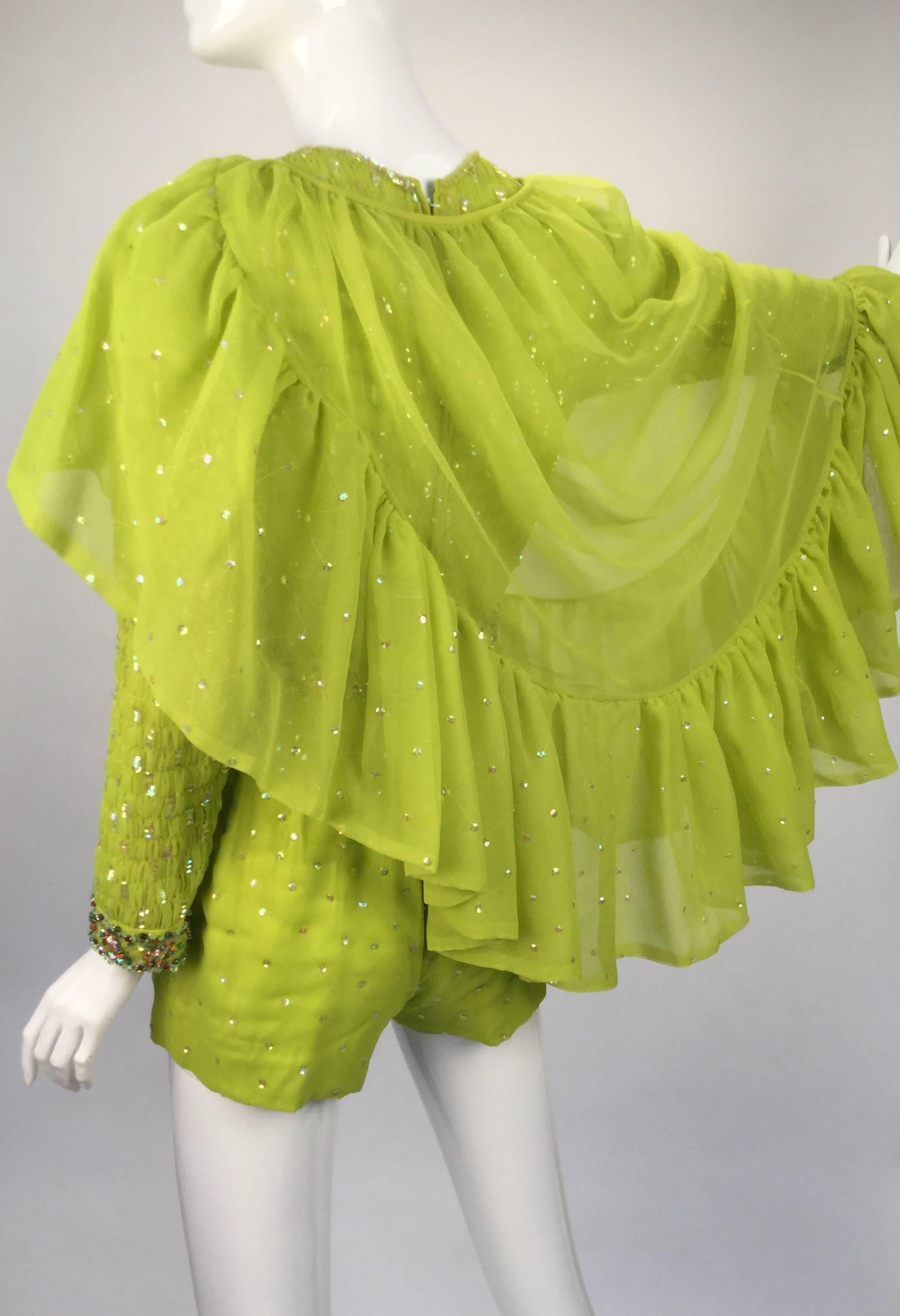 1970s Valentina Lime Green Romper  In Excellent Condition In Houston, TX