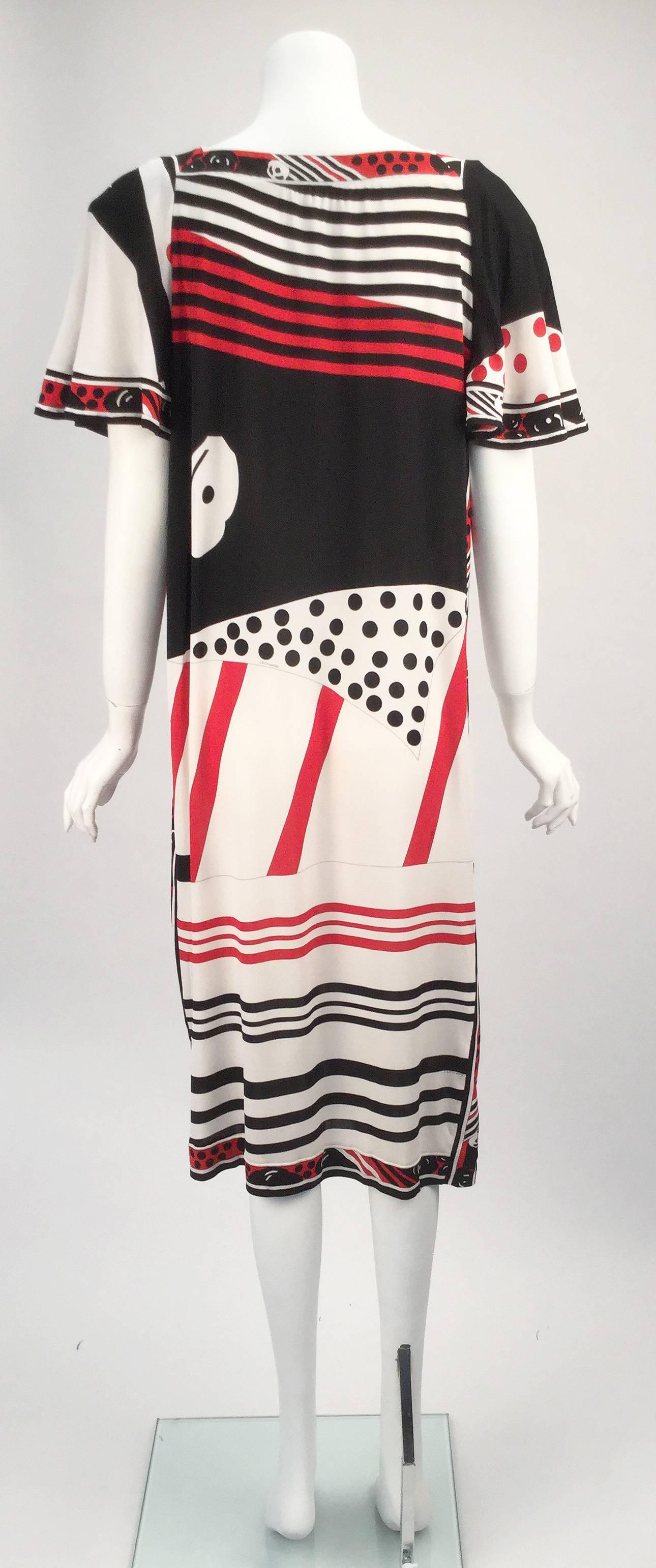 1960s Leonard Silk Black and Red Print Dress In Excellent Condition In Houston, TX