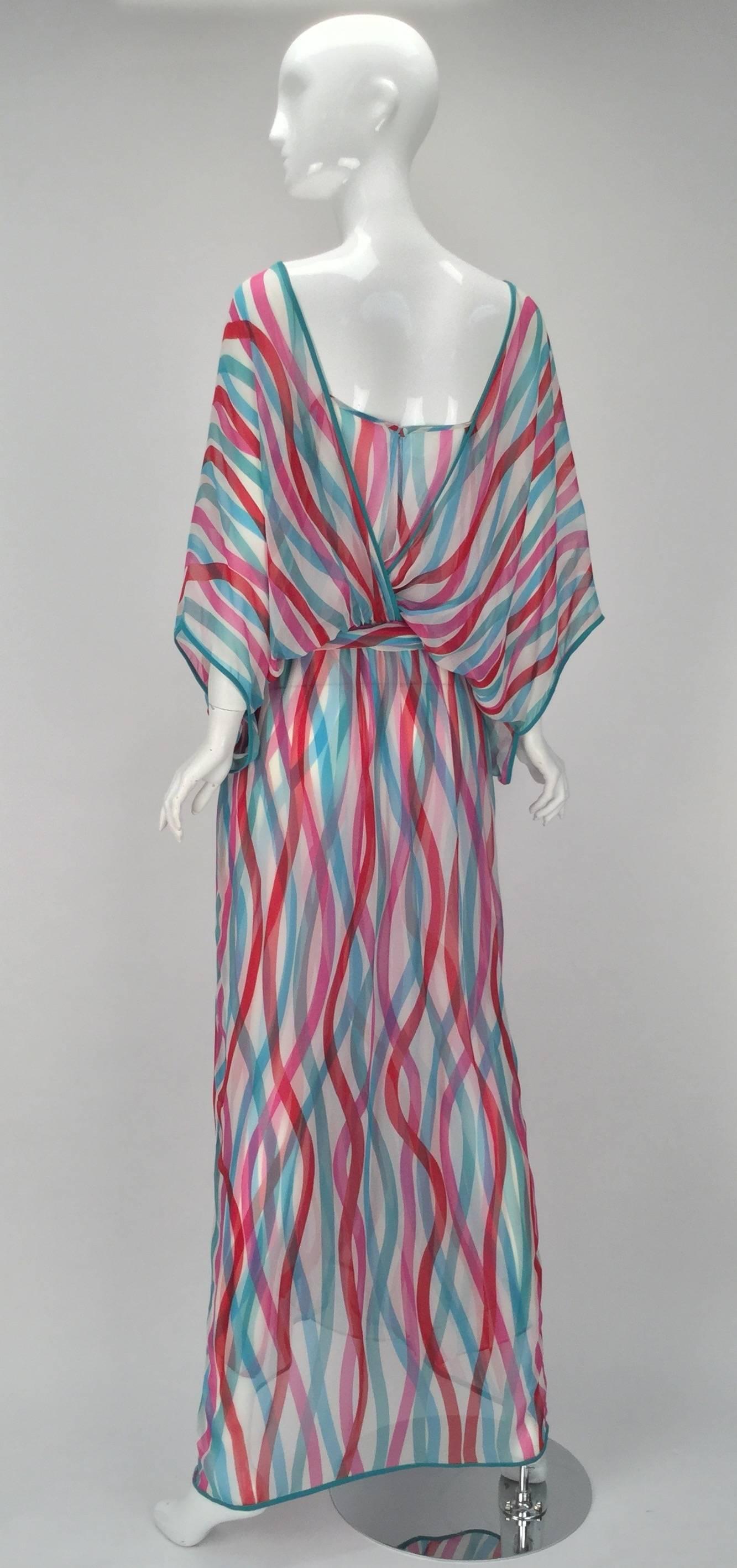 Giorgio Sant' Angelo Silk Chiffon Ribbon Maxi Dress In Excellent Condition For Sale In Houston, TX
