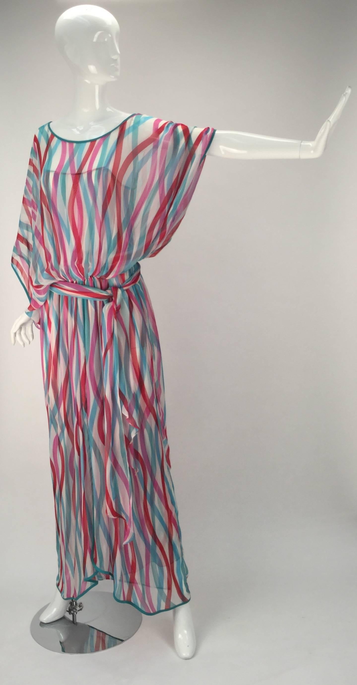 Giorgio Sant' Angelo Silk Chiffon Ribbon Maxi Dress For Sale 2