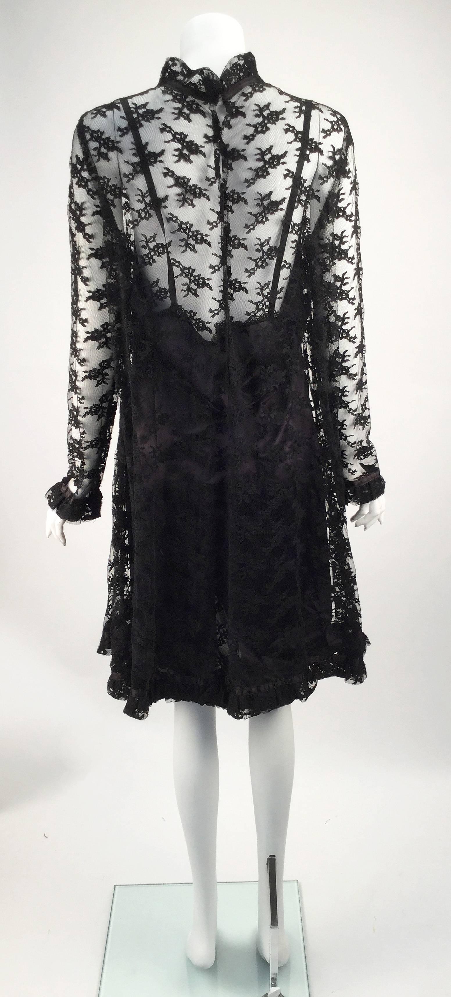 Black Chantilly Lace Custom Vintage Knee Length Dress, 1960s   2