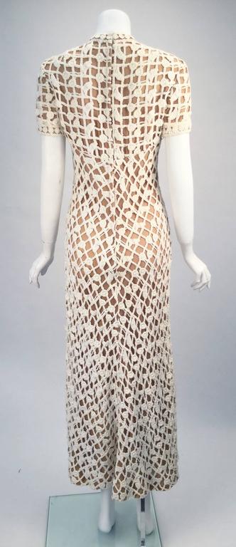 Beige Pat Sandler for Neiman Marcus Cotton Lace Dress Gown, 1970s   For Sale