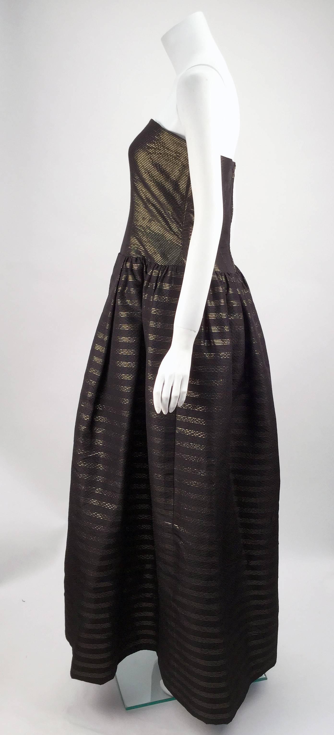 Women's Pauline Trigere Black and Gold Silk Faille Ballgown with Jacket, 1980s  For Sale