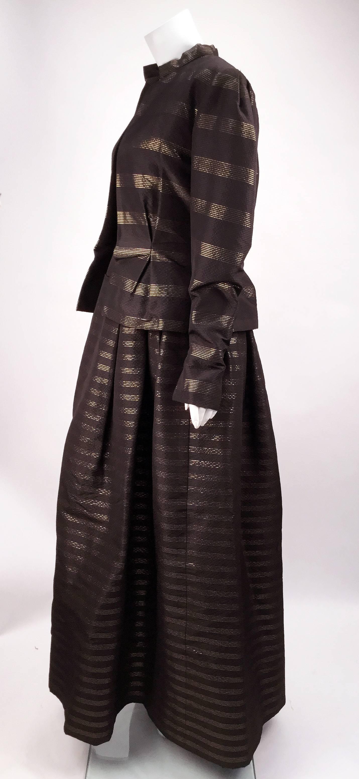 Pauline Trigere Black and Gold Silk Faille Ballgown with Jacket, 1980s  For Sale 2