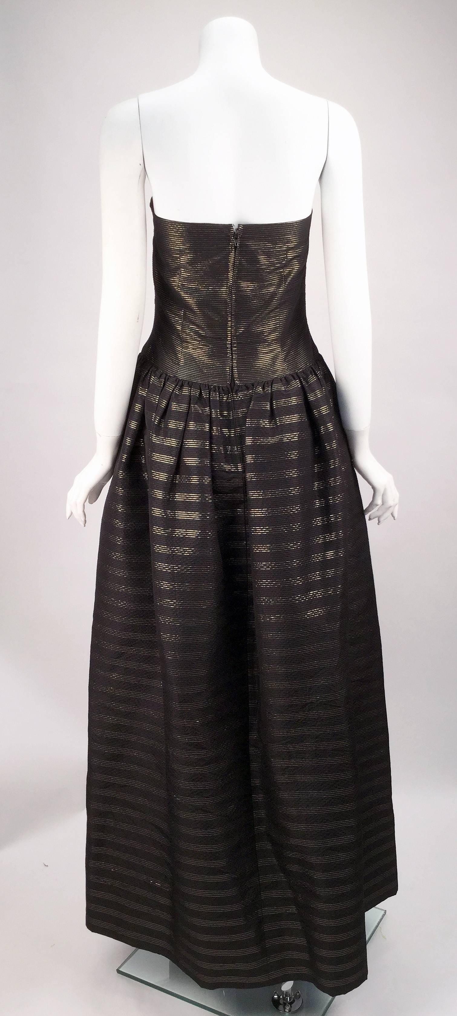 Pauline Trigere Black and Gold Silk Faille Ballgown with Jacket, 1980s  For Sale 1